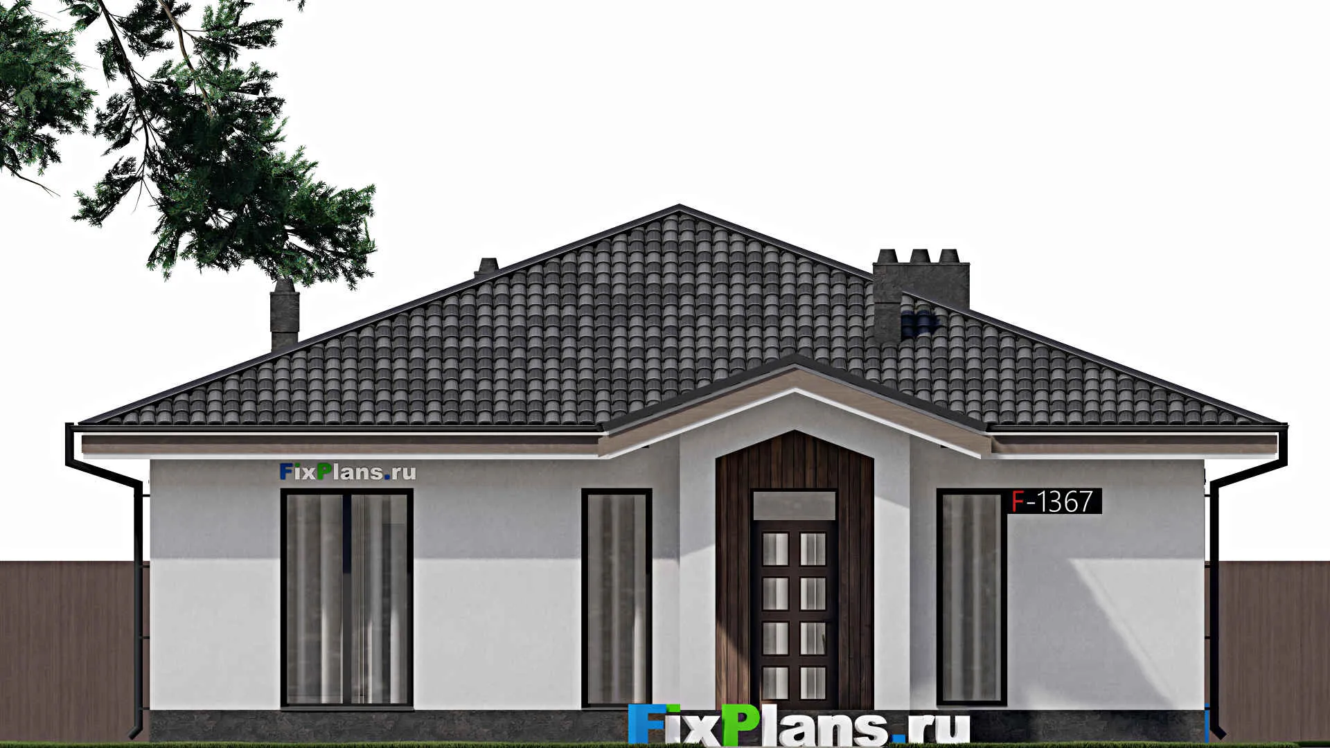 F-1367 - Проект одноэтажного дома 12 на 12, площадью 120 м² с 3 спальнями
