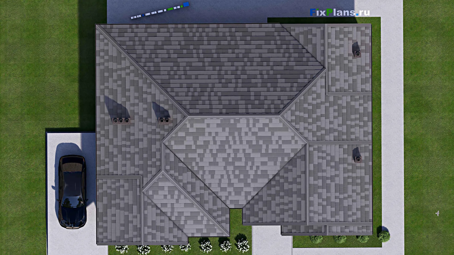 F-16721 - Проект одноэтажного дома 14 на 18, площадью 180 м² с террасой, гаражом на 2 машины и 2 спальнями