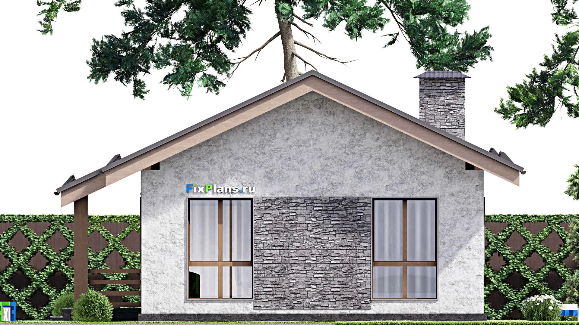 F-13058 - Проект одноэтажного дома 10 на 15, площадью 100 м² с террасой, баней и 2 спальнями