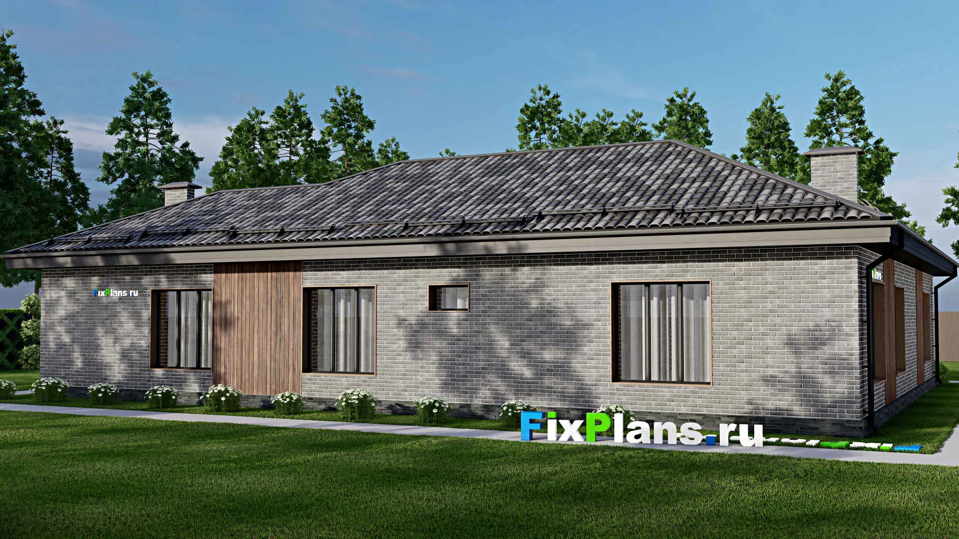 F-7604 - Проект одноэтажного дома 16 на 21, площадью 190 м² с баней, бассейном и 2 спальнями