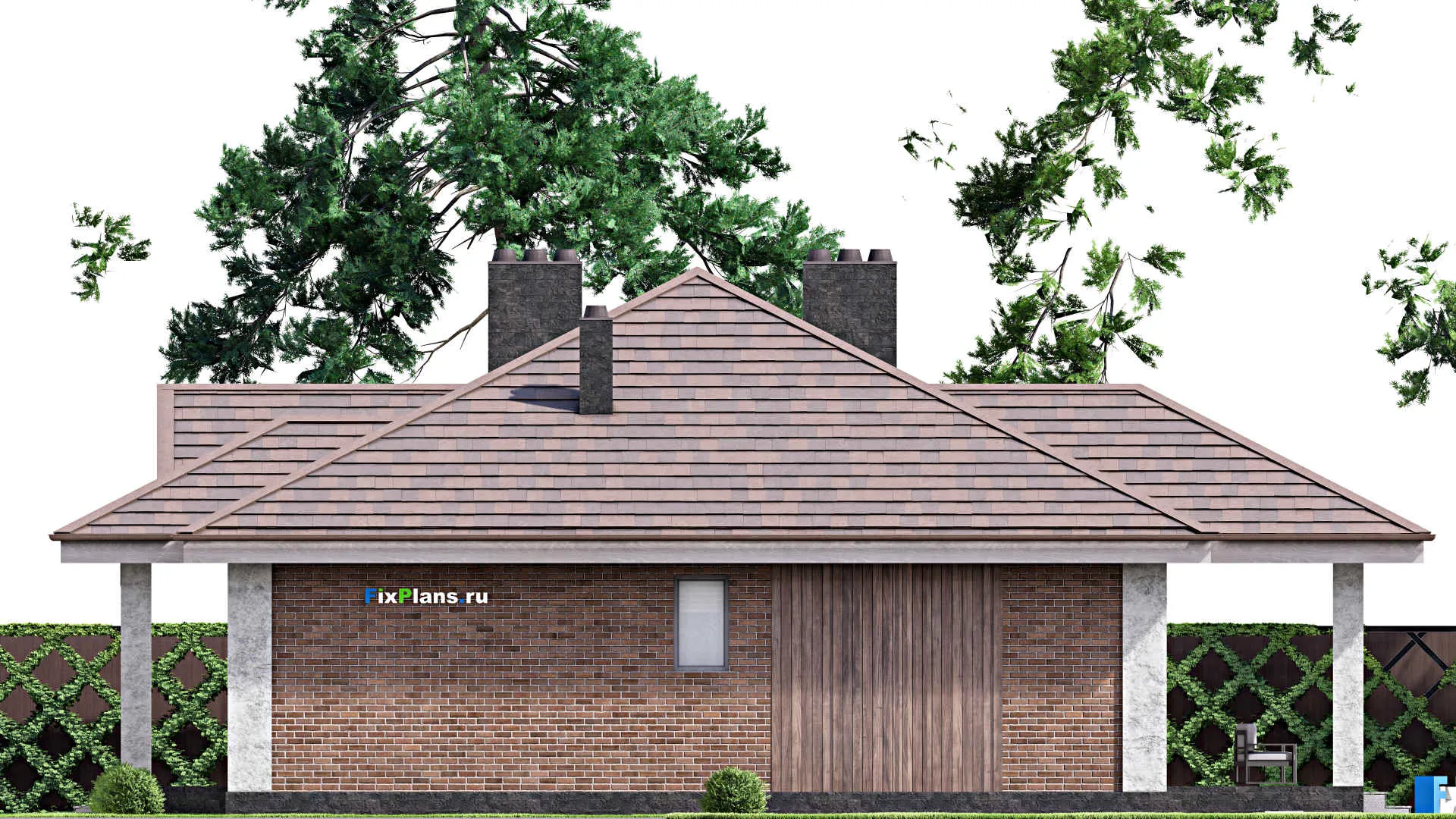 F-14408 - План одноэтажного дома 16 на 16, площадью 160 м² с террасой и 3 спальнями