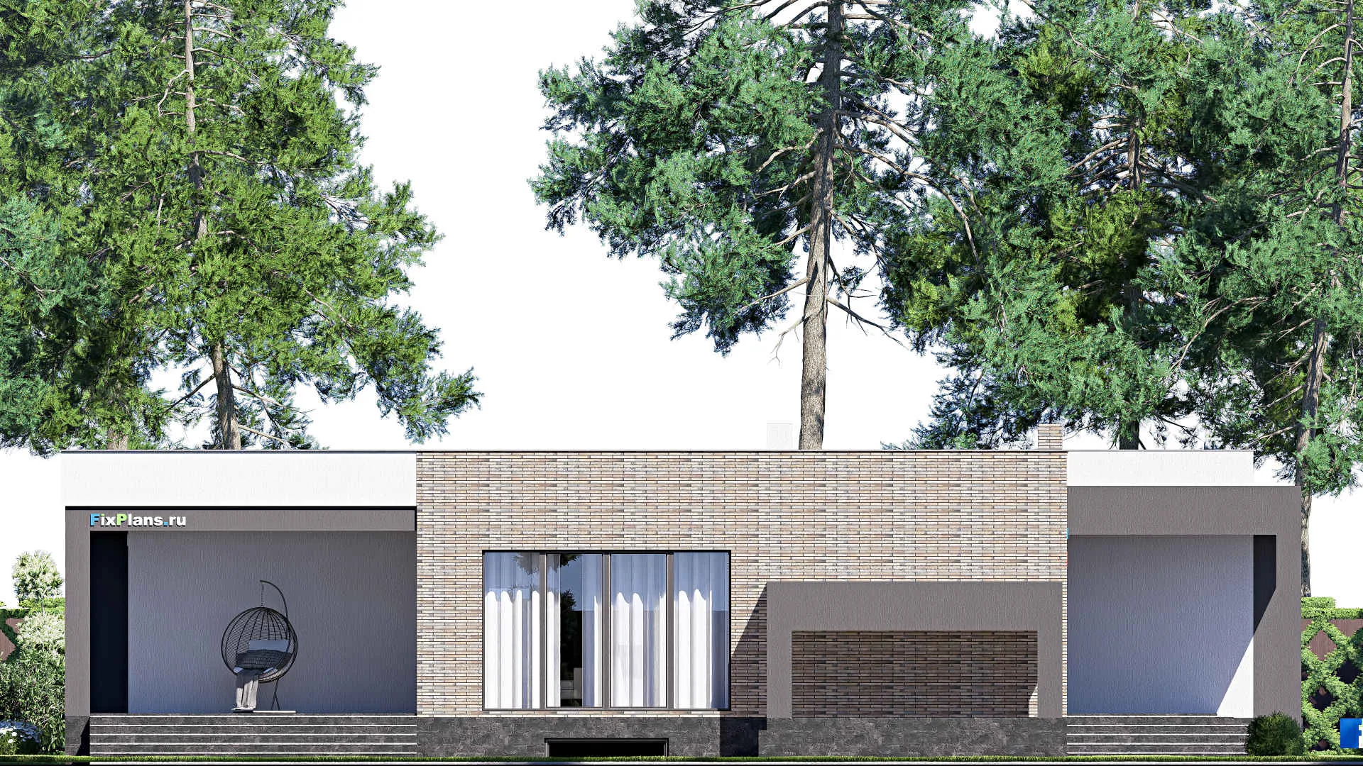 F-19061 - Проект одноэтажного дома 20 на 21, площадью 370 м² с террасой, цокольным этажом, гаражом на 2 машины и 3 спальнями