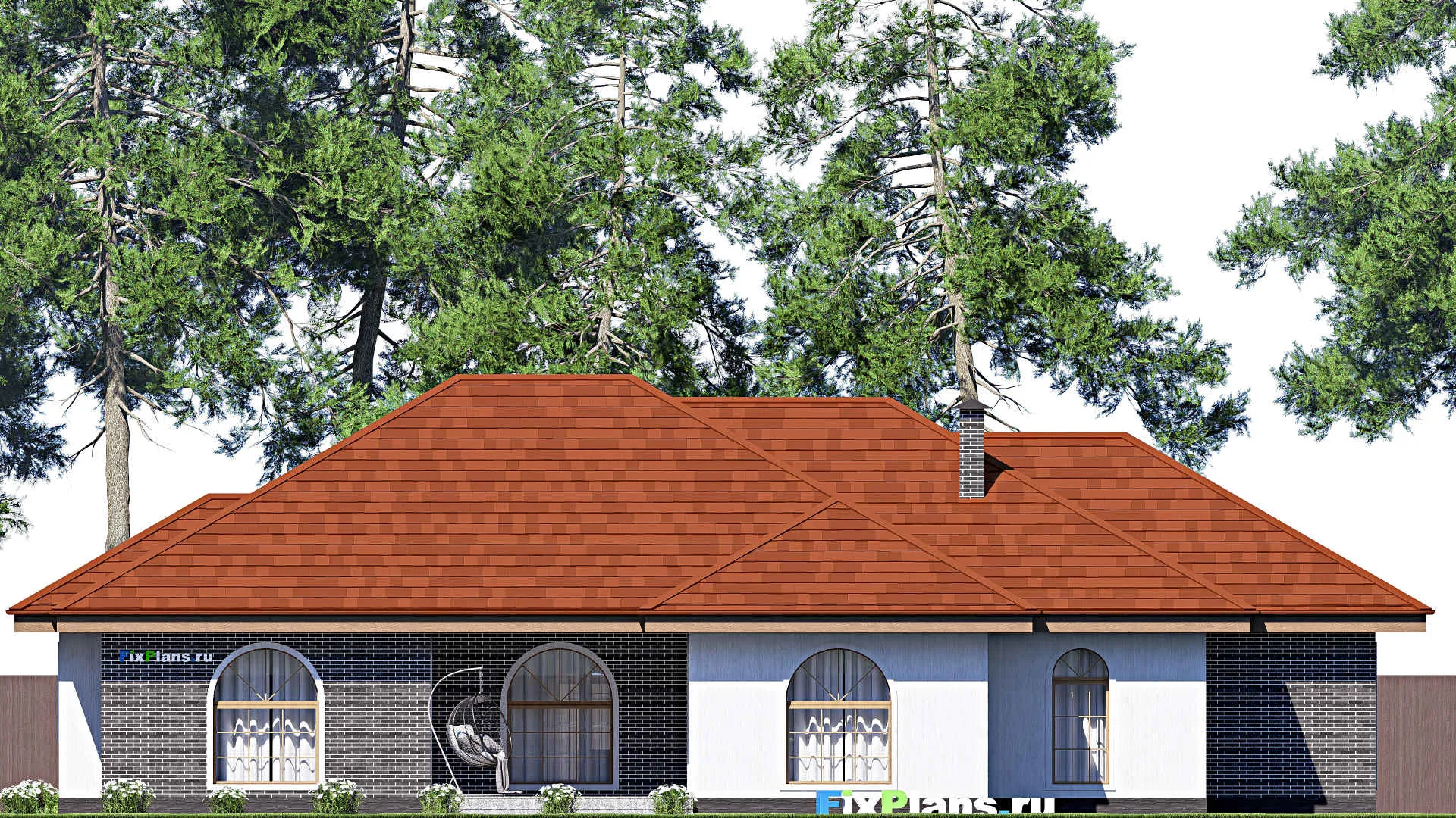 F-17306 - Проект одноэтажного дома 22 на 24, площадью 270 м² с террасой, гаражом на 2 машины и 4 спальнями