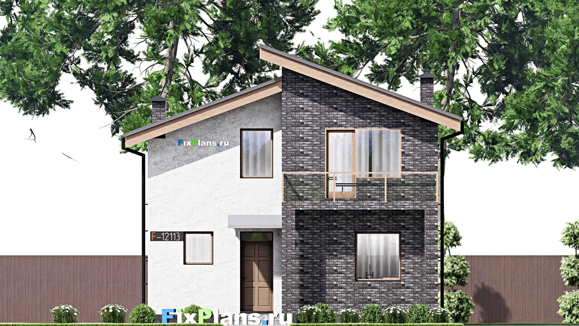 F-12113 - Планы дома с мансардой 9 на 12, площадью 130 м² с террасой, балконом и 4 спальнями