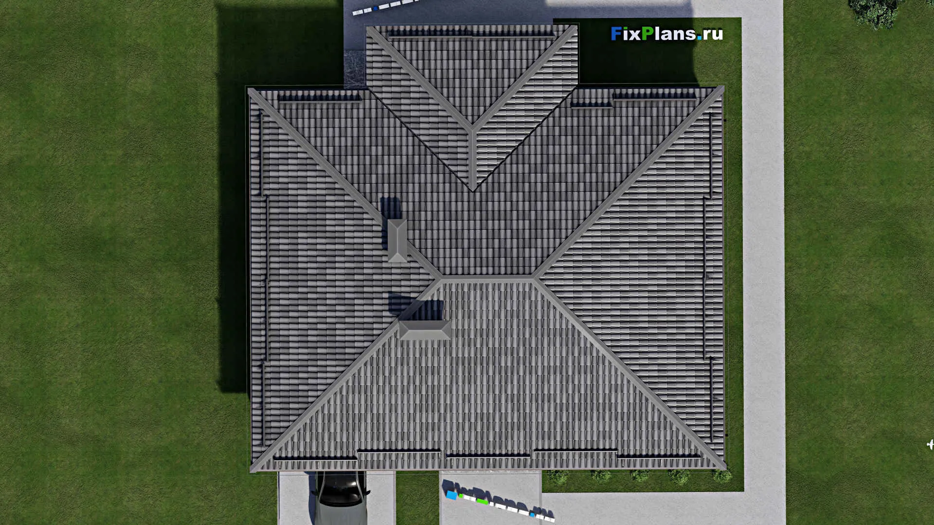 F-8045 - Проект одноэтажного дома 13 на 16, площадью 170 м² с террасой, гаражом на 1 машину и 3 спальнями