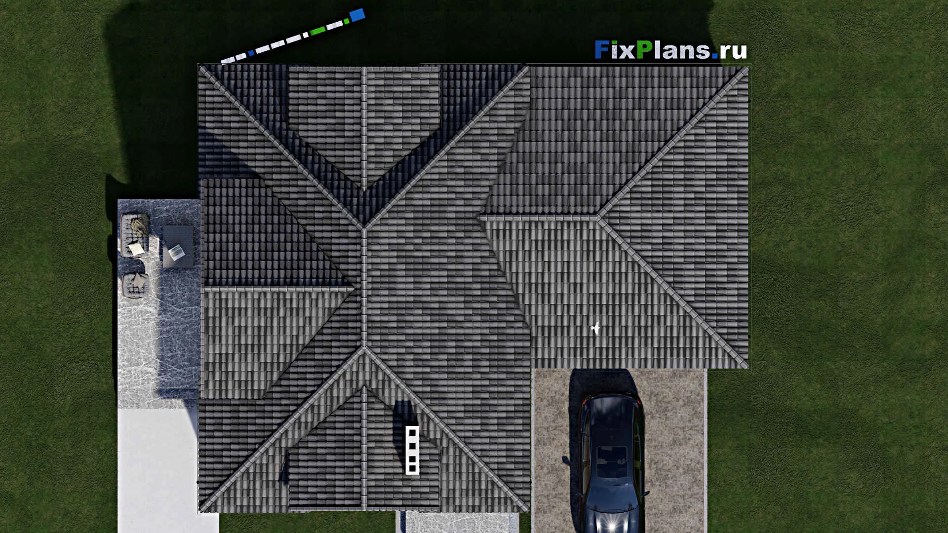 F-1781 - Планы дома с мансардой 12 на 16, площадью 190 м² с террасой, гаражом на 1 машину и 2 спальнями