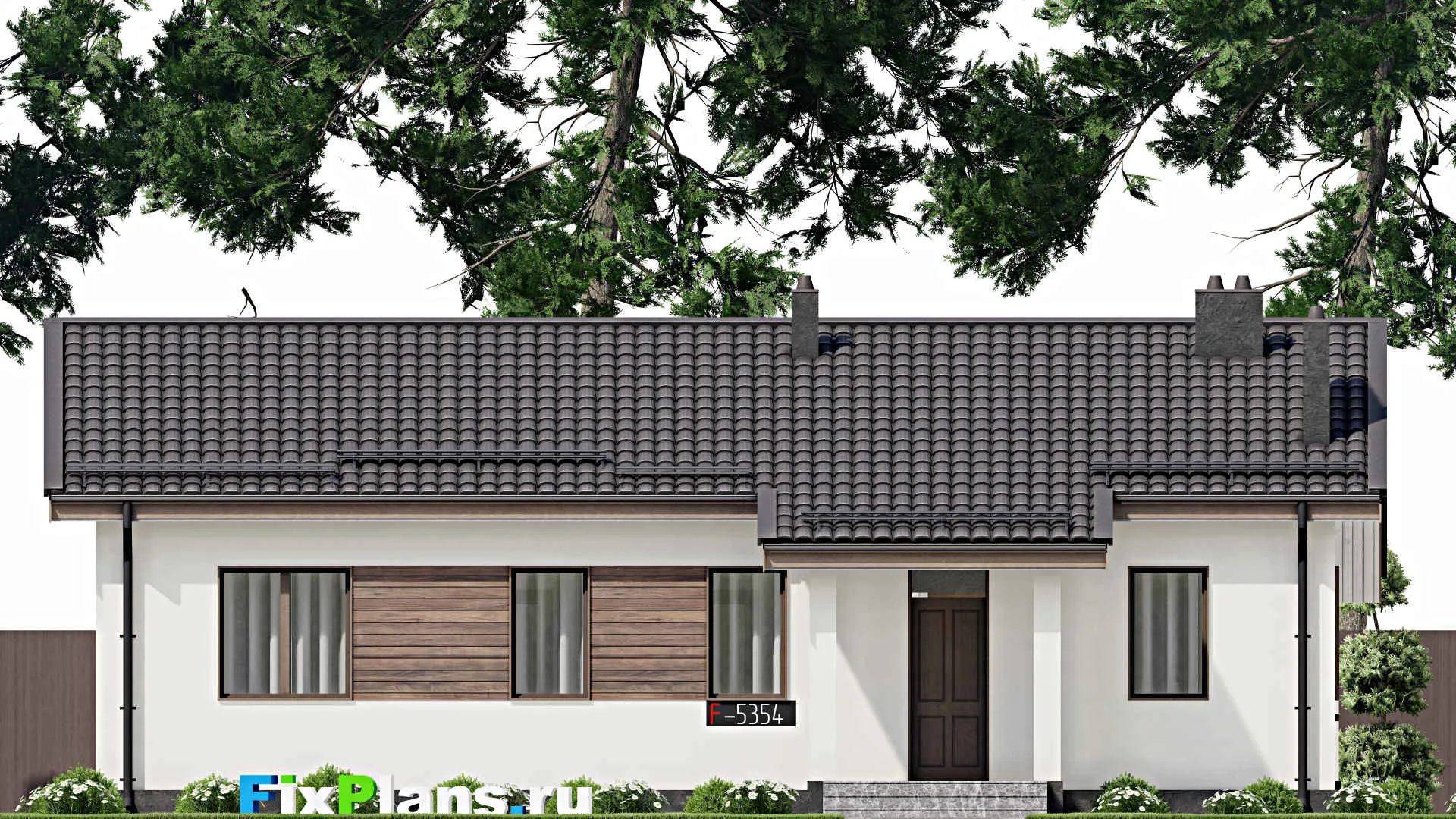 F-5354 - План одноэтажного дома 10 на 14, площадью 130 м² с террасой и 4 спальнями