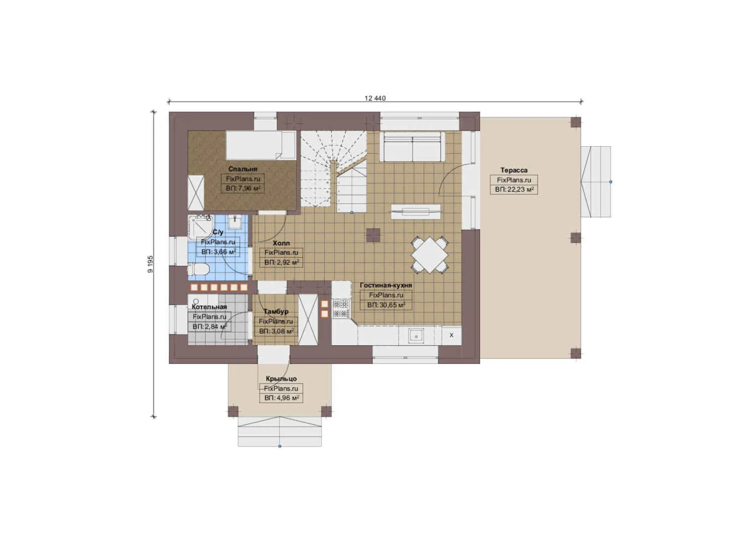 F-12563 - Планы дома с мансардой 10 на 13, площадью 130 м² с террасой и 3 спальнями