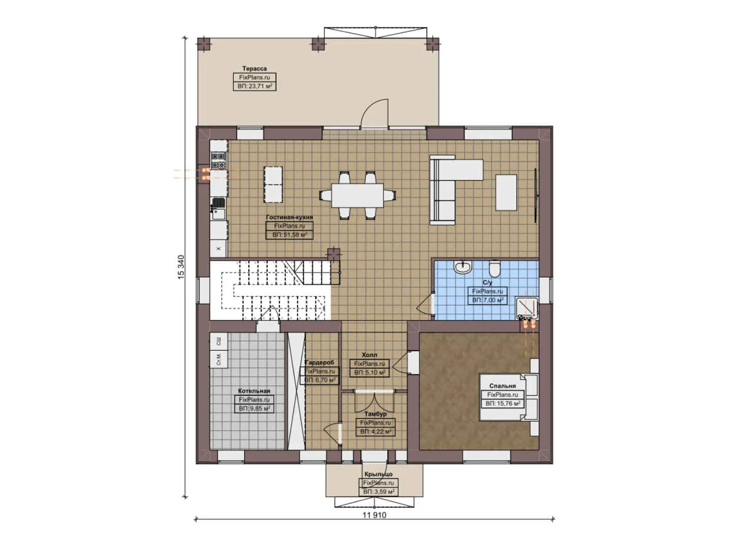 F-8666 - Планы двухэтажного дома 12 на 12, площадью 230 м² с террасой, балконом и 4 спальнями