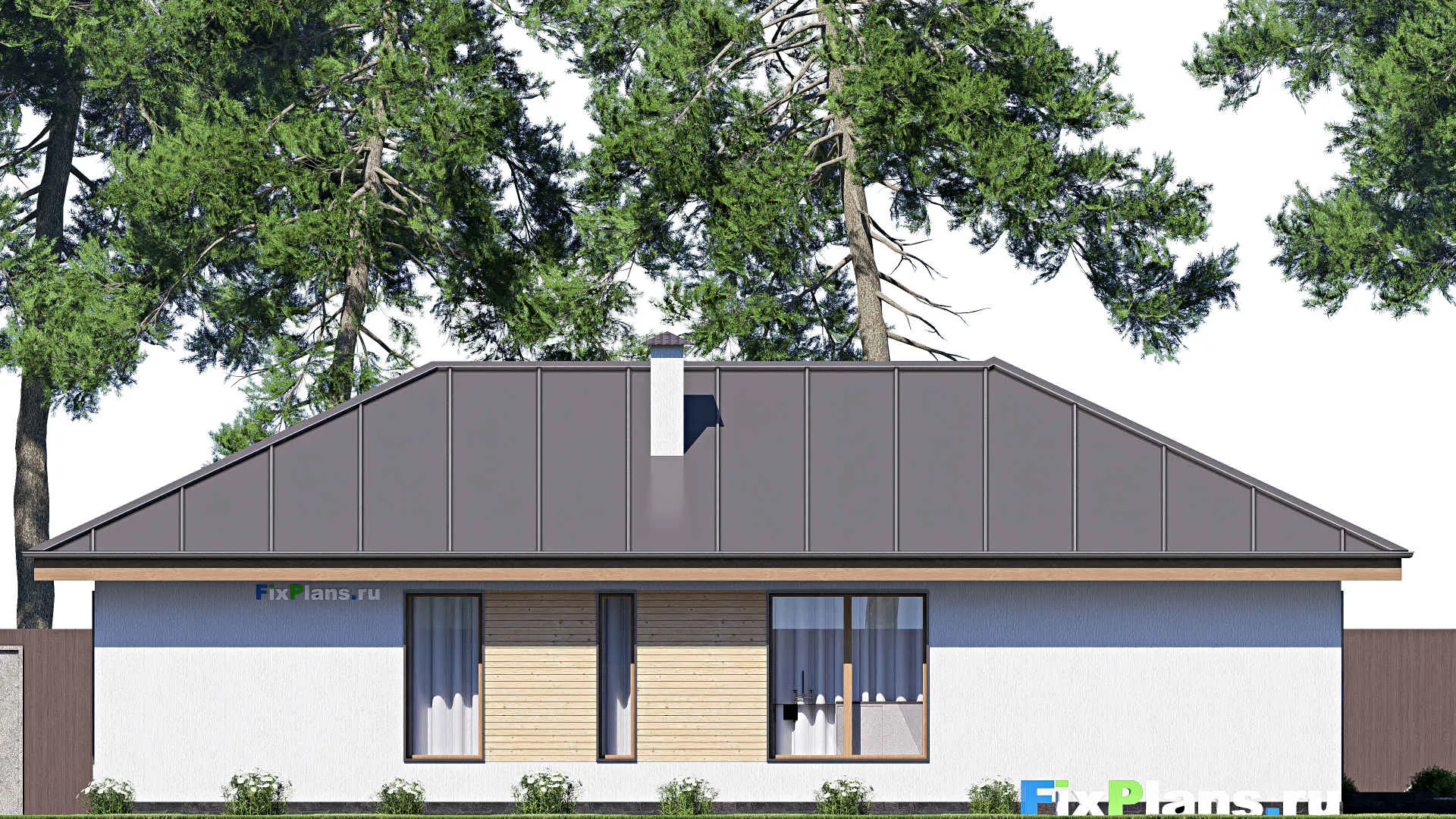 F-18782 - План одноэтажного дома 10 на 17, площадью 120 м² с террасой и 3 спальнями