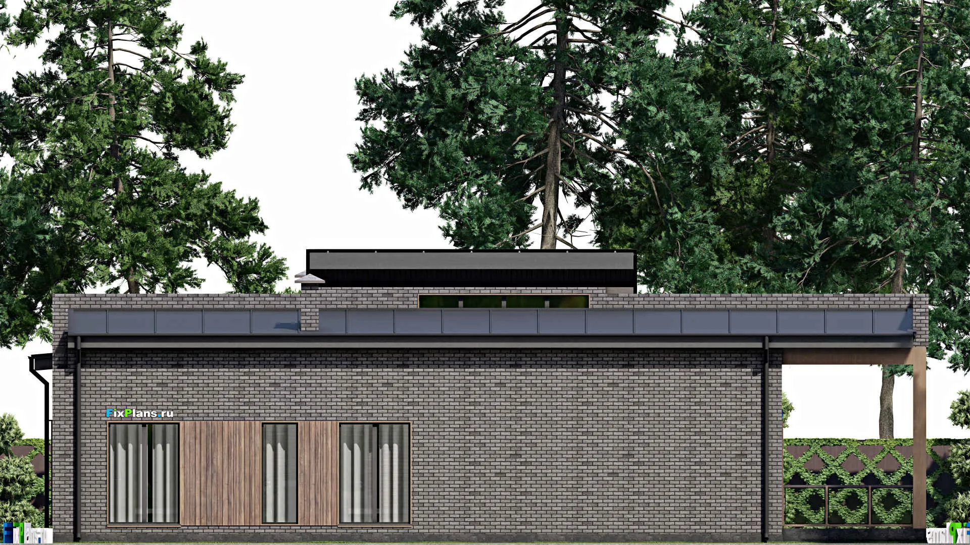 F-6695 - Проект одноэтажного дома 14 на 21, площадью 180 м² с террасой и 5 спальнями