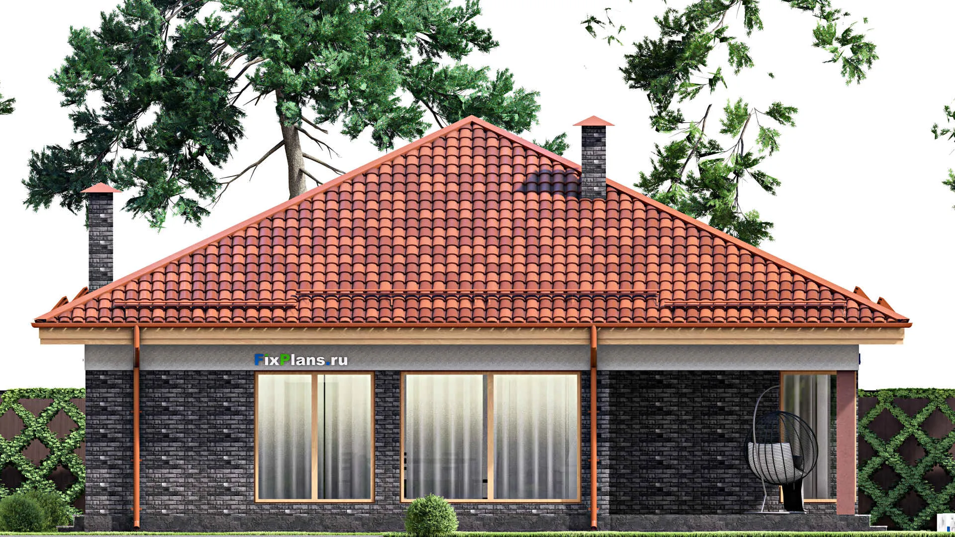 F-15821 - План одноэтажного дома 13 на 14, площадью 150 м² с террасой и 4 спальнями