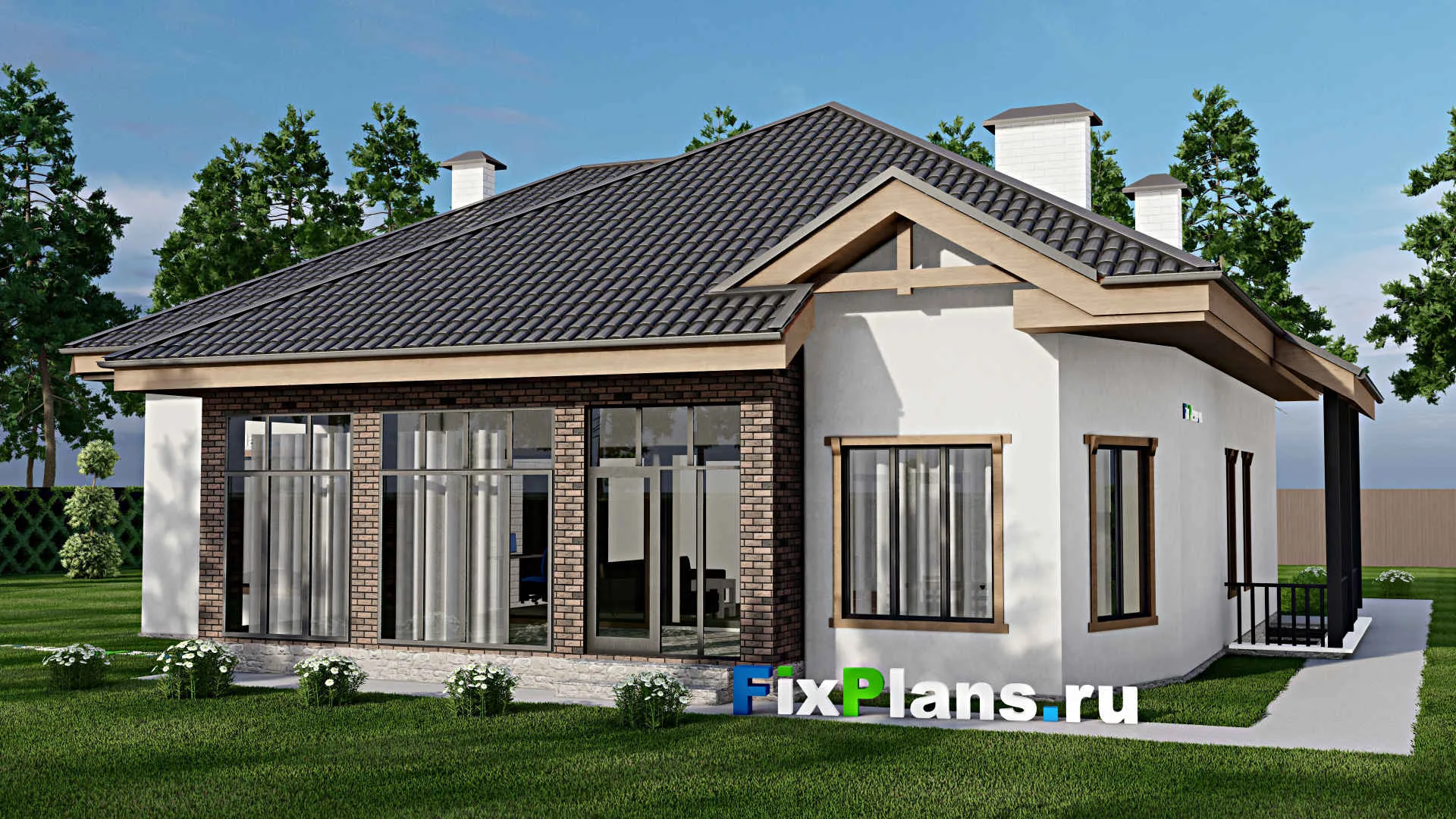 F-10223 - Планы дома с мансардой 18 на 18, площадью 340 м² с террасой, цокольным этажом и 3 спальнями