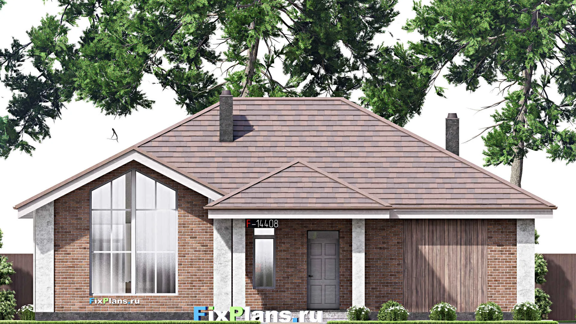 F-14408 - План одноэтажного дома 16 на 16, площадью 160 м² с террасой и 3 спальнями