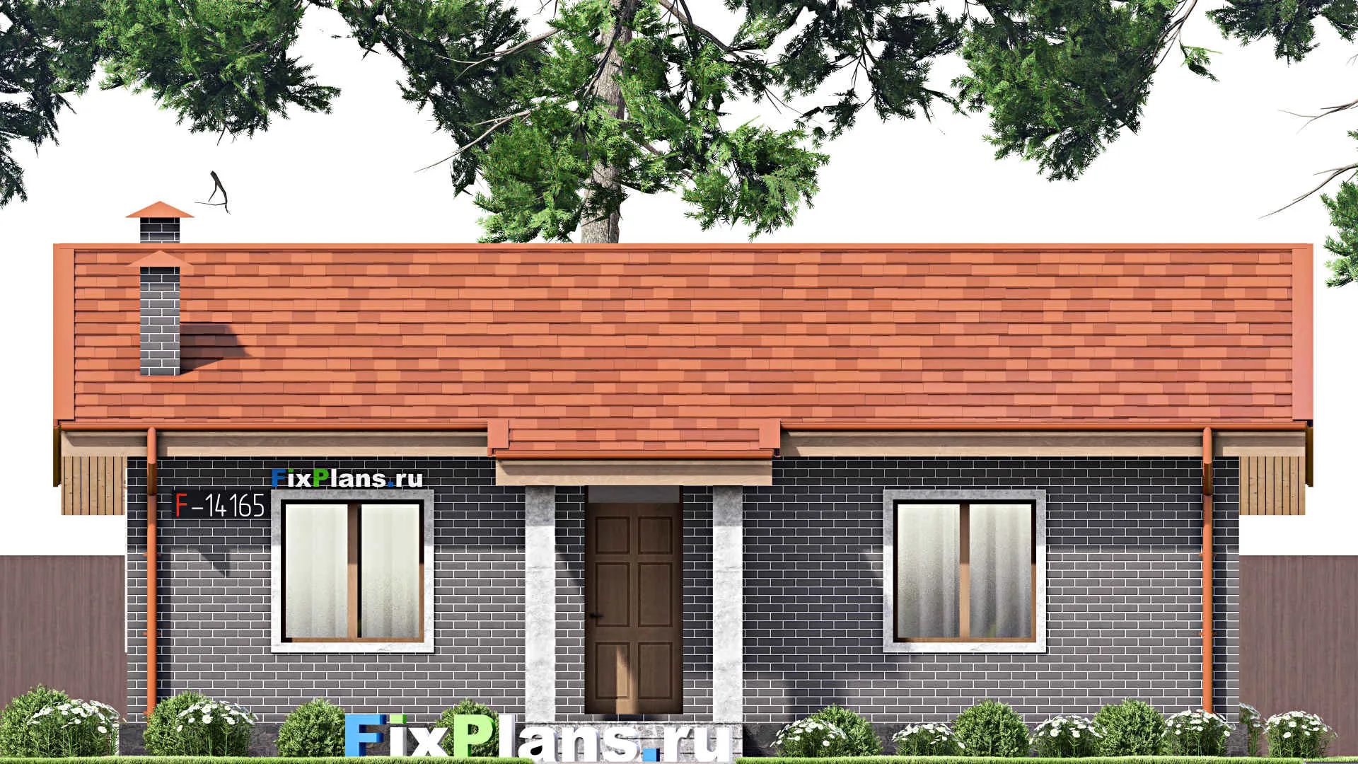 F-14165 - Проект одноэтажного дома 12 на 12, площадью 100 м² с террасой и 2 спальнями