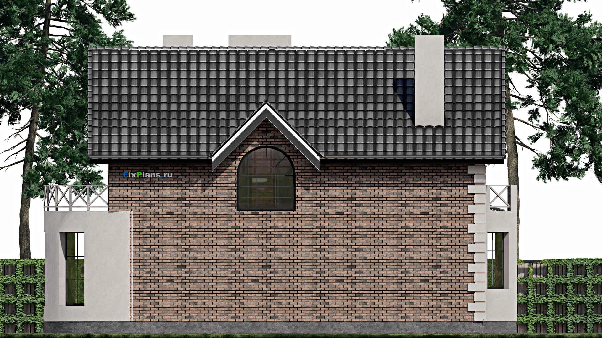 F-0890 - Проект дома с мансардой 15 на 16, площадью 210 м² с балконом, гаражом на 1 машину и 4 спальнями