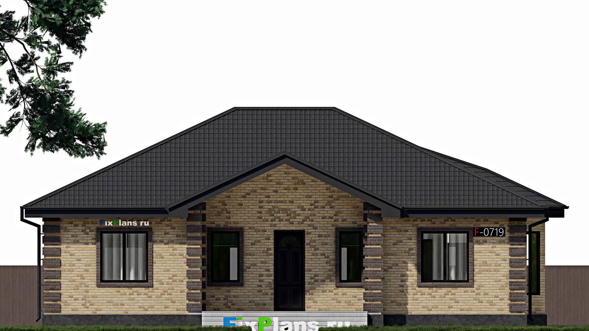 F-0719 - Проект одноэтажного дома 12 на 15, площадью 170 м² с террасой и 3 спальнями