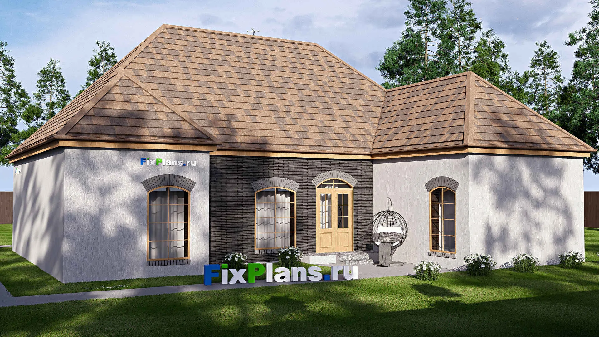 F-20177 - Проект одноэтажного дома 16 на 23, площадью 190 м² с гаражом на 2 машины и 3 спальнями