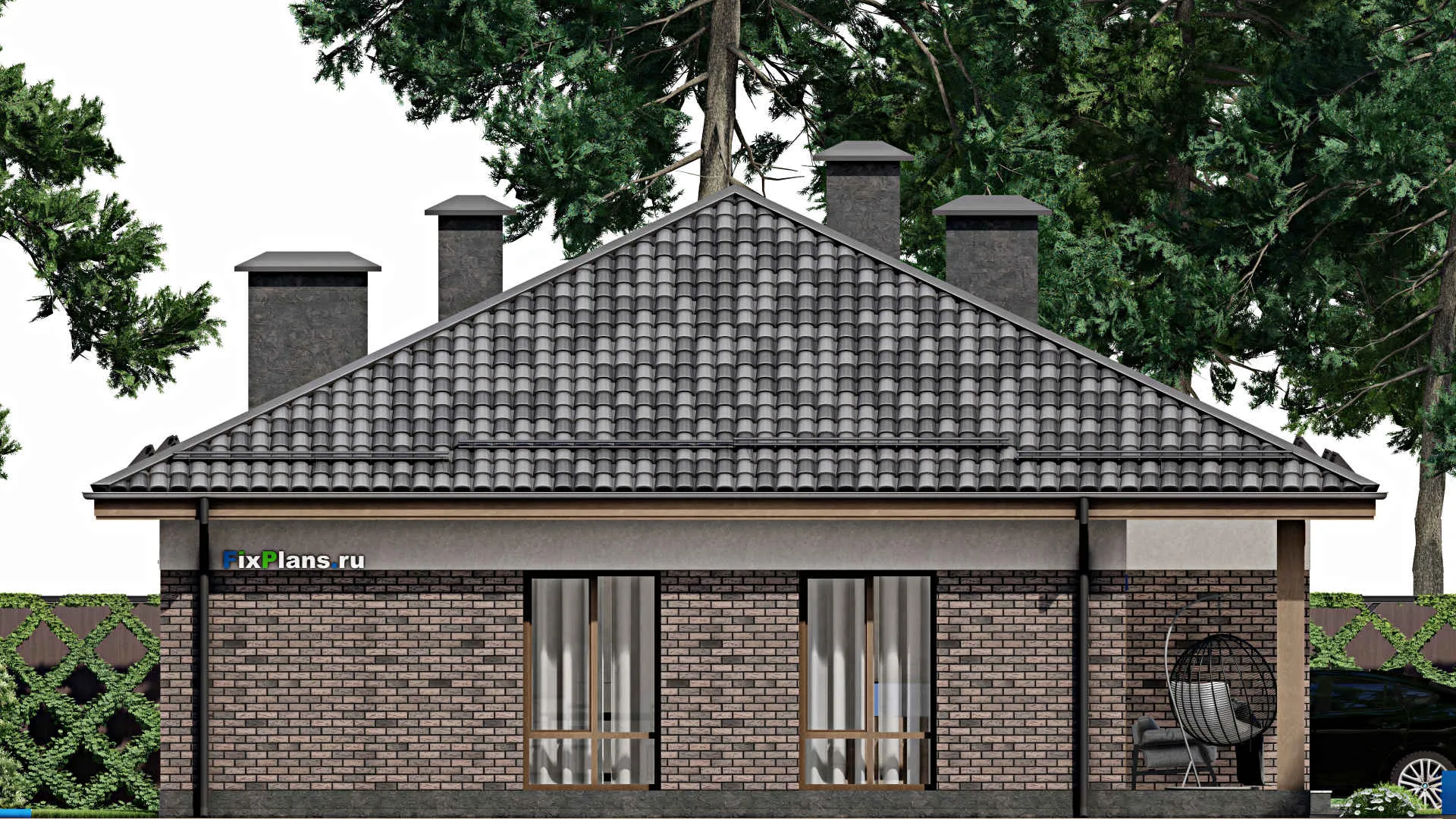 F-8072 - Проект одноэтажного дома 13 на 17, площадью 180 м² с террасой и 4 спальнями