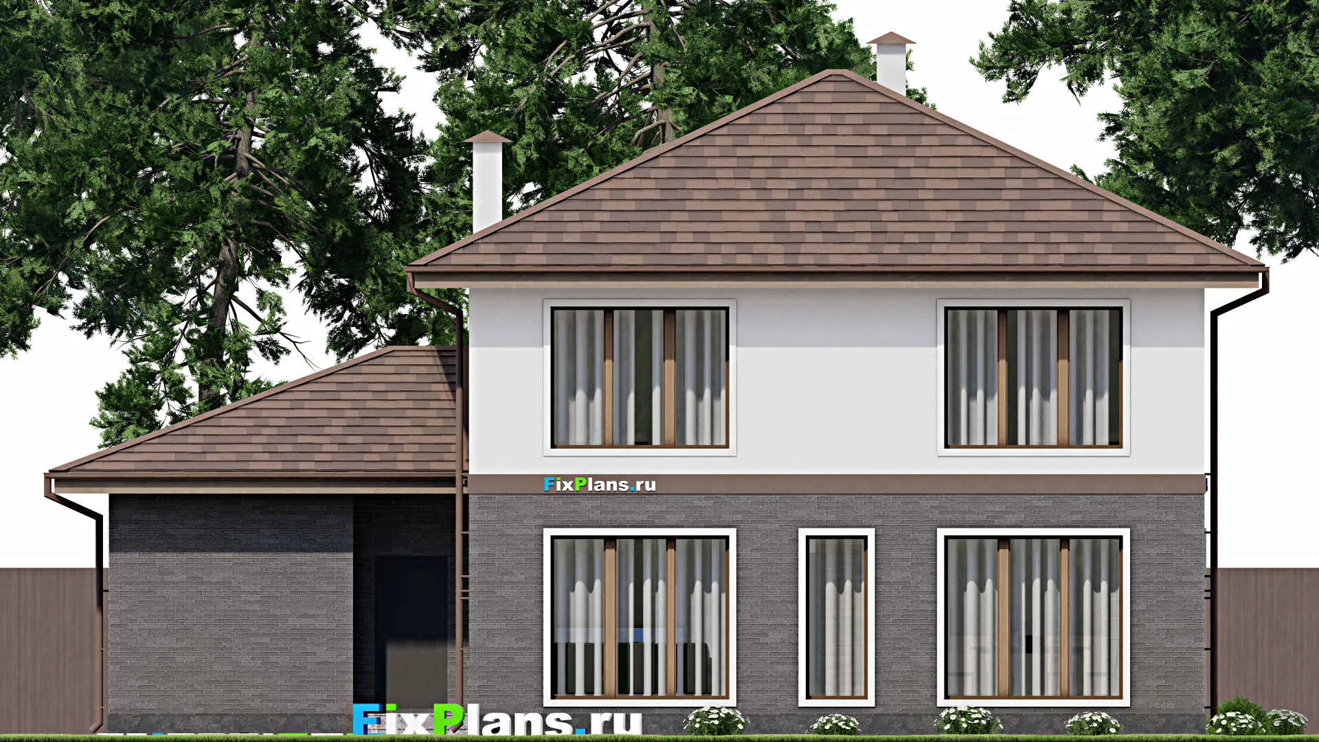 F-11789 - Проект двухэтажного дома 12 на 16, площадью 190 м² с гаражом на 1 машину и 4 спальнями