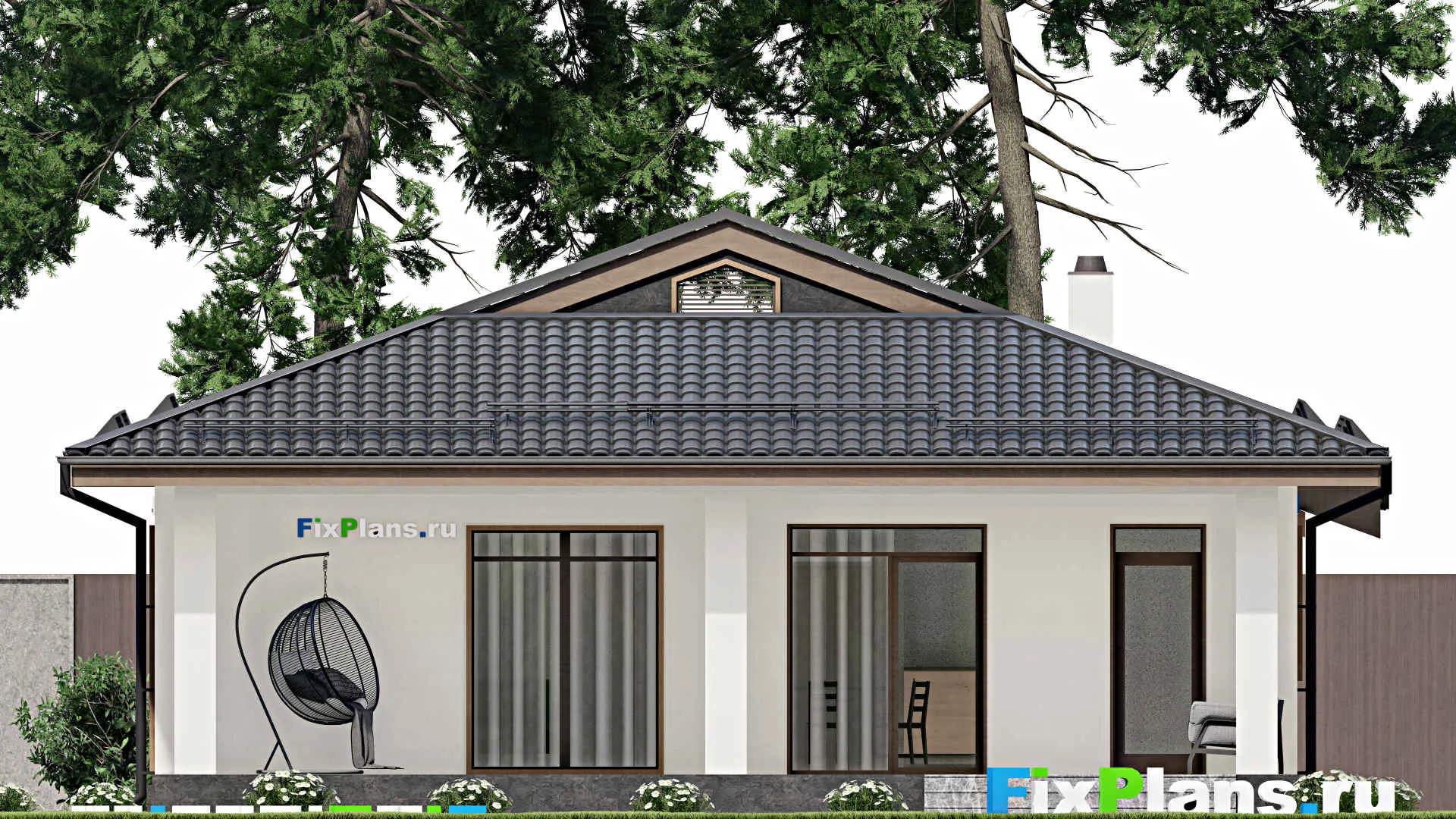 F-4922 - План одноэтажного дома 11 на 13, площадью 150 м² с террасой и 2 спальнями