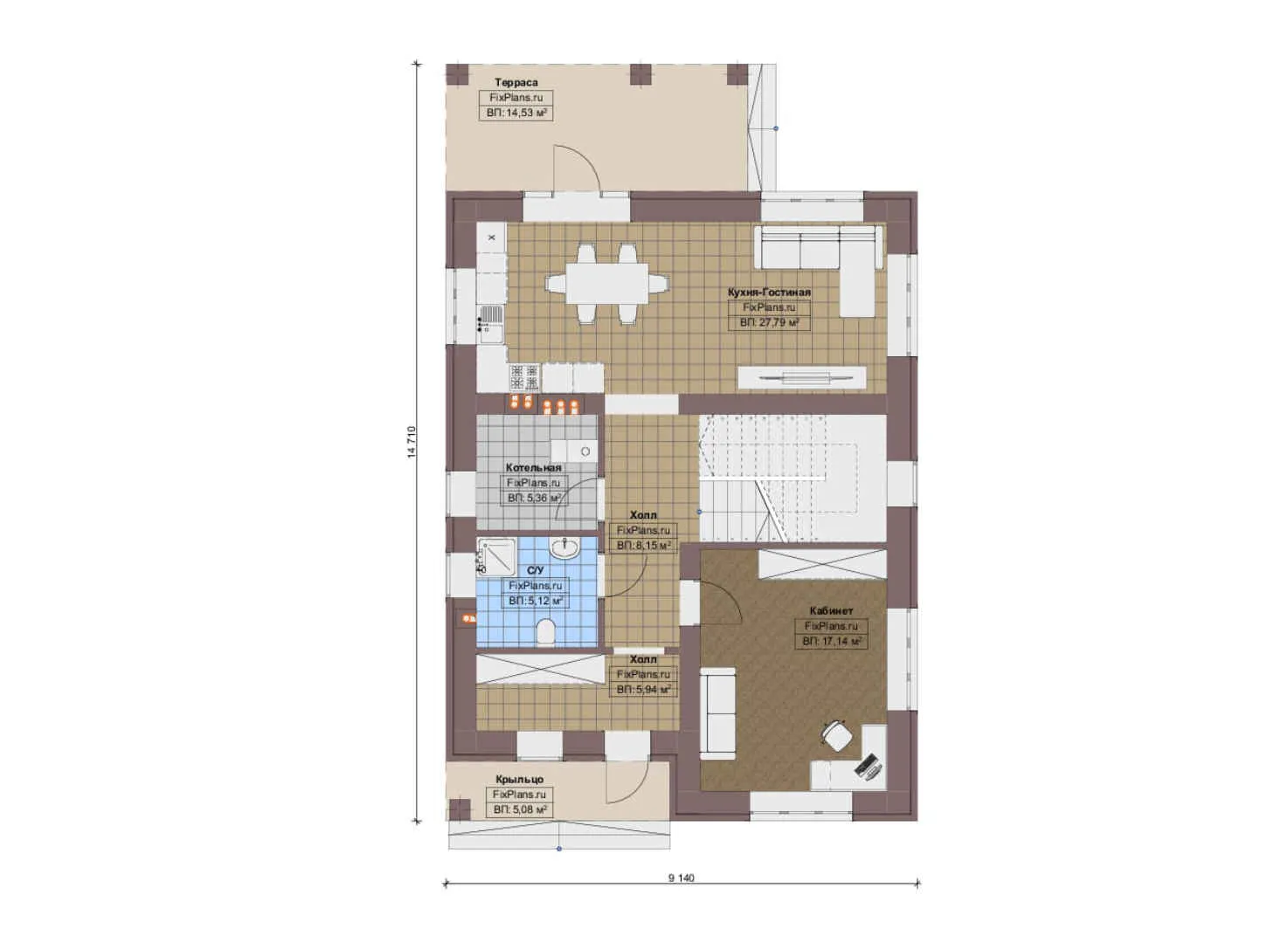 F-19007 - План одноэтажного дома 10 на 15, площадью 160 м² с террасой и 3 спальнями