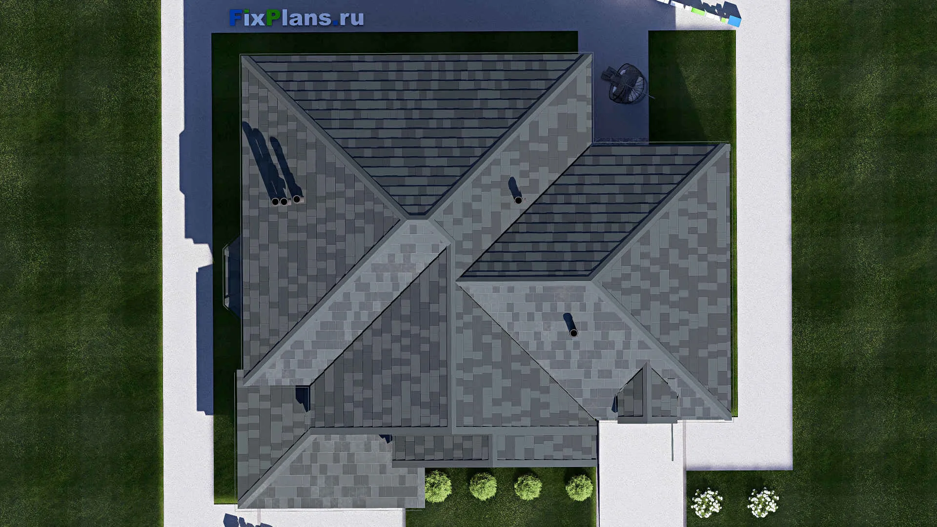 F-20222 - Проект дома с мансардой 13 на 15, площадью 220 м² с гаражом на 1 машину и 3 спальнями