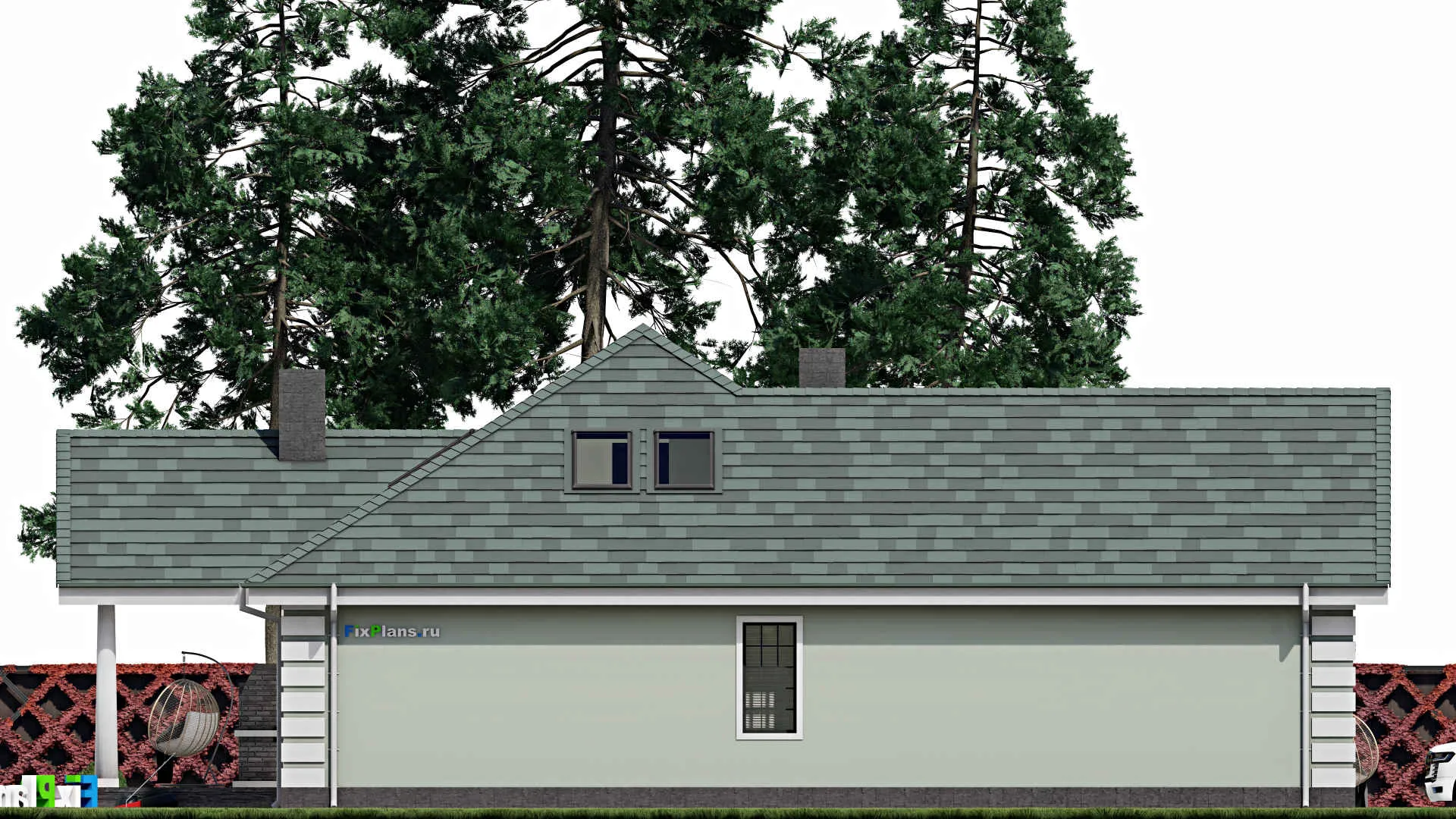 F-0026 - Проект дома с мансардой 17 на 20, площадью 330 м² с террасой, гаражом на 2 машины и 3 спальнями