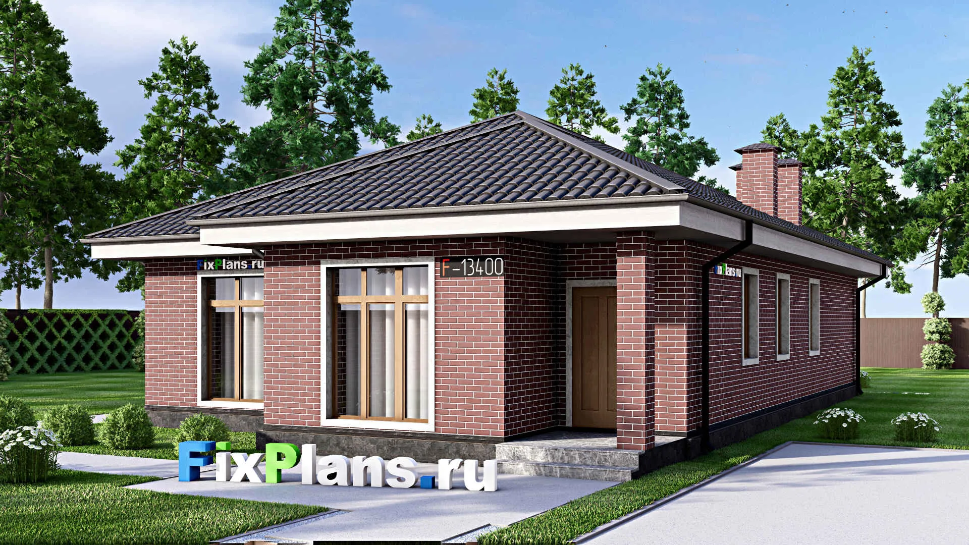 F-13400 - Проект одноэтажного дома 11 на 20, площадью 160 м² с террасой и 3 спальнями