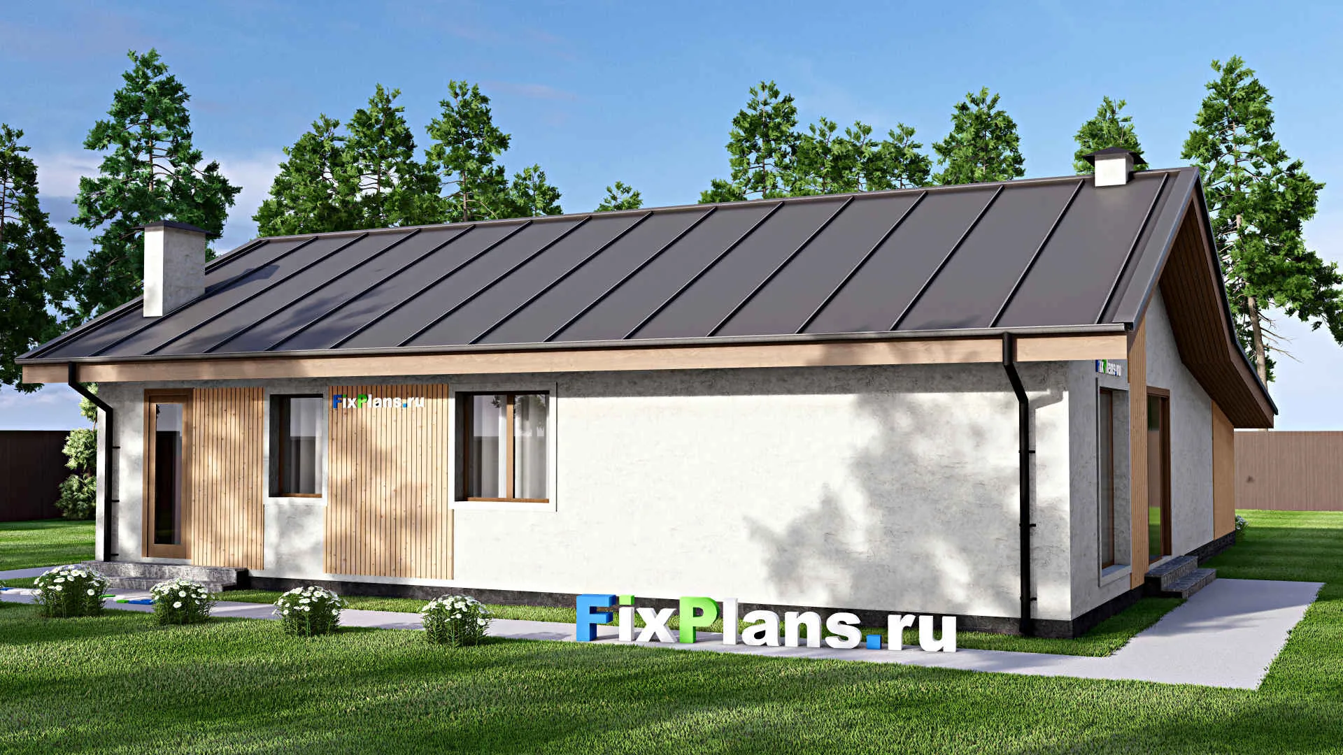 F-14102 - План одноэтажного дома 15 на 16, площадью 140 м² с гаражом на 2 машины и 2 спальнями