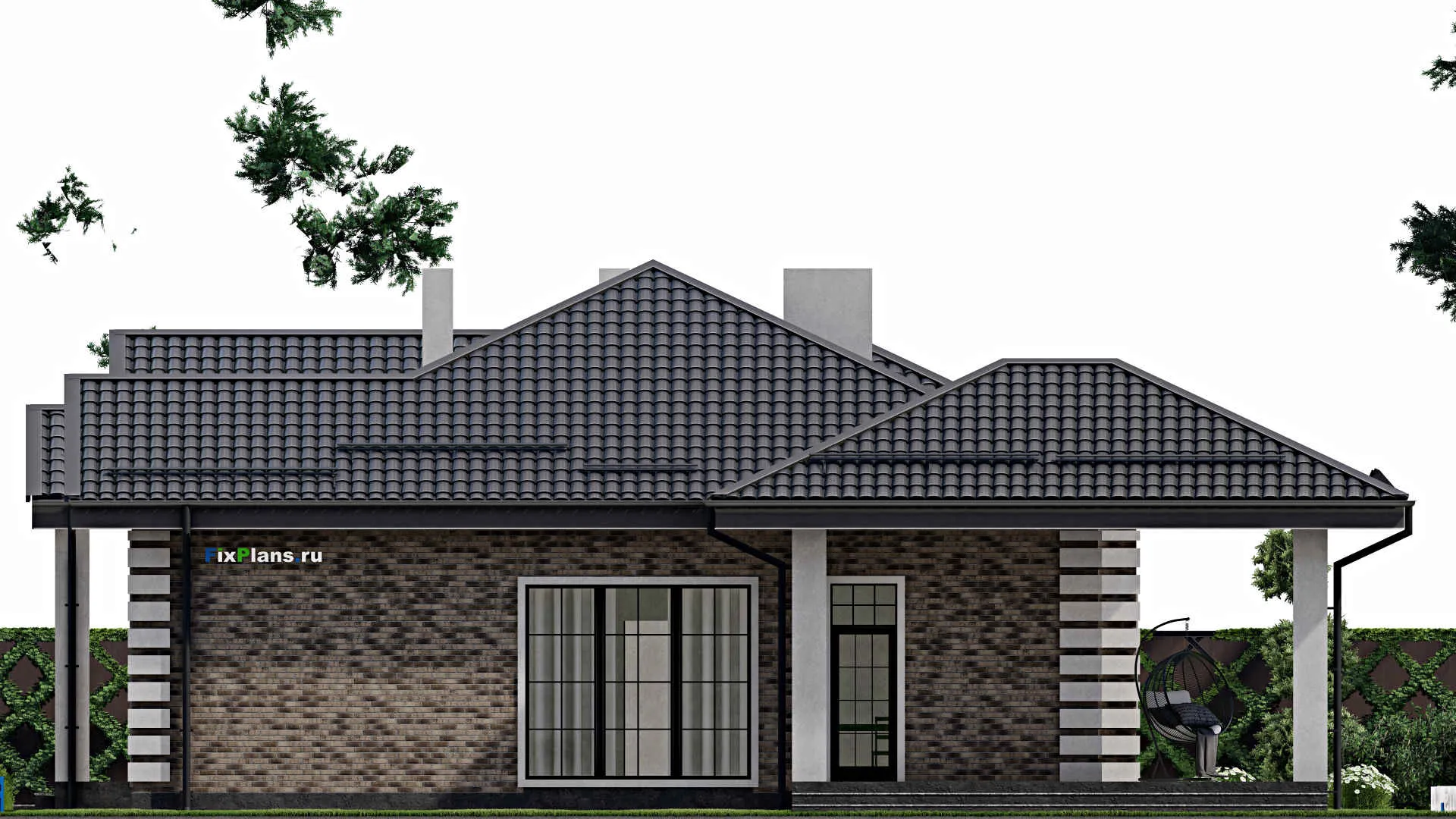 F-1943 - План одноэтажного дома 14 на 18, площадью 200 м² с террасой и 4 спальнями