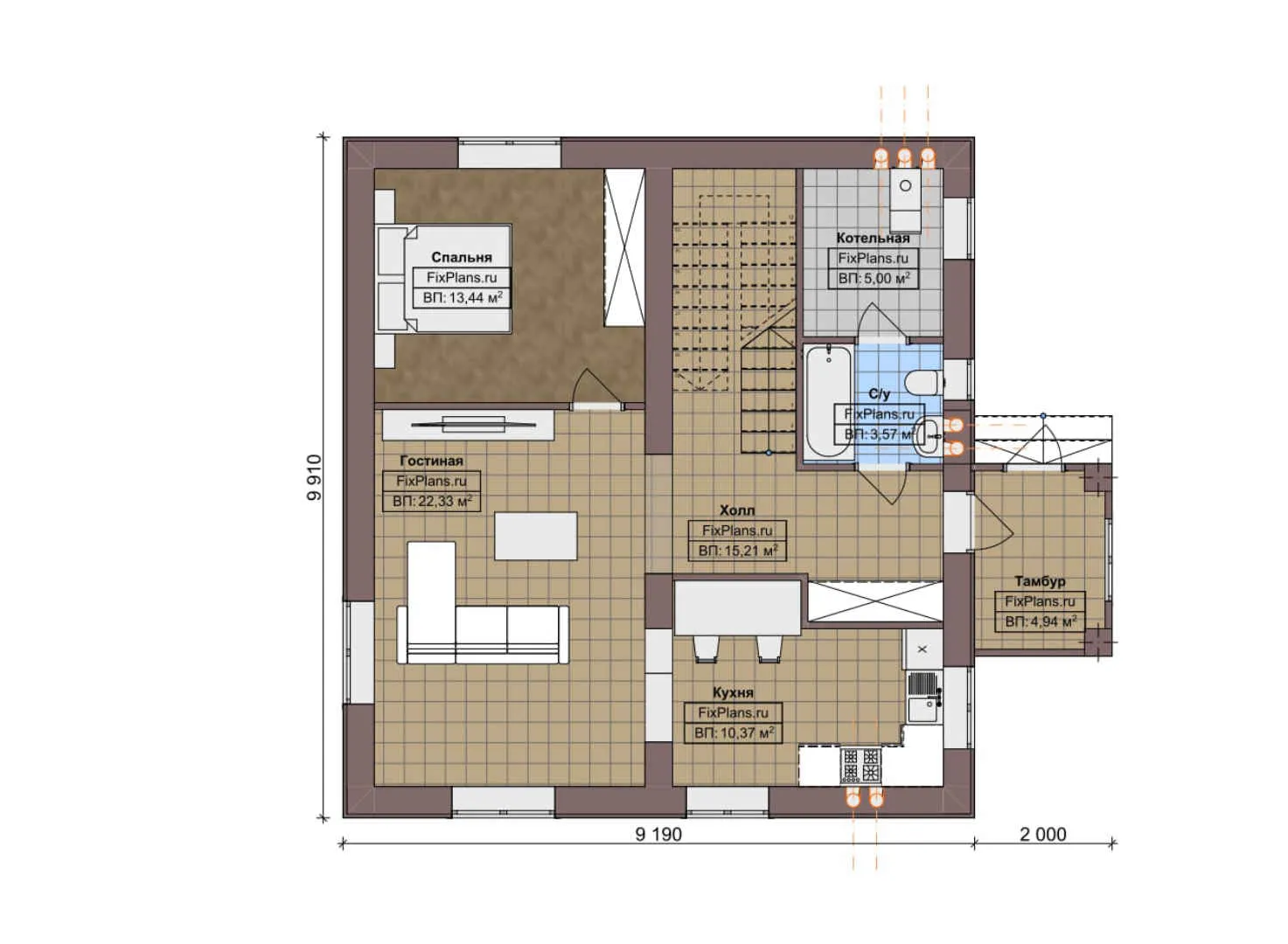F-6182 - Планы дома с мансардой 10 на 10, площадью 140 м² с 4 спальнями