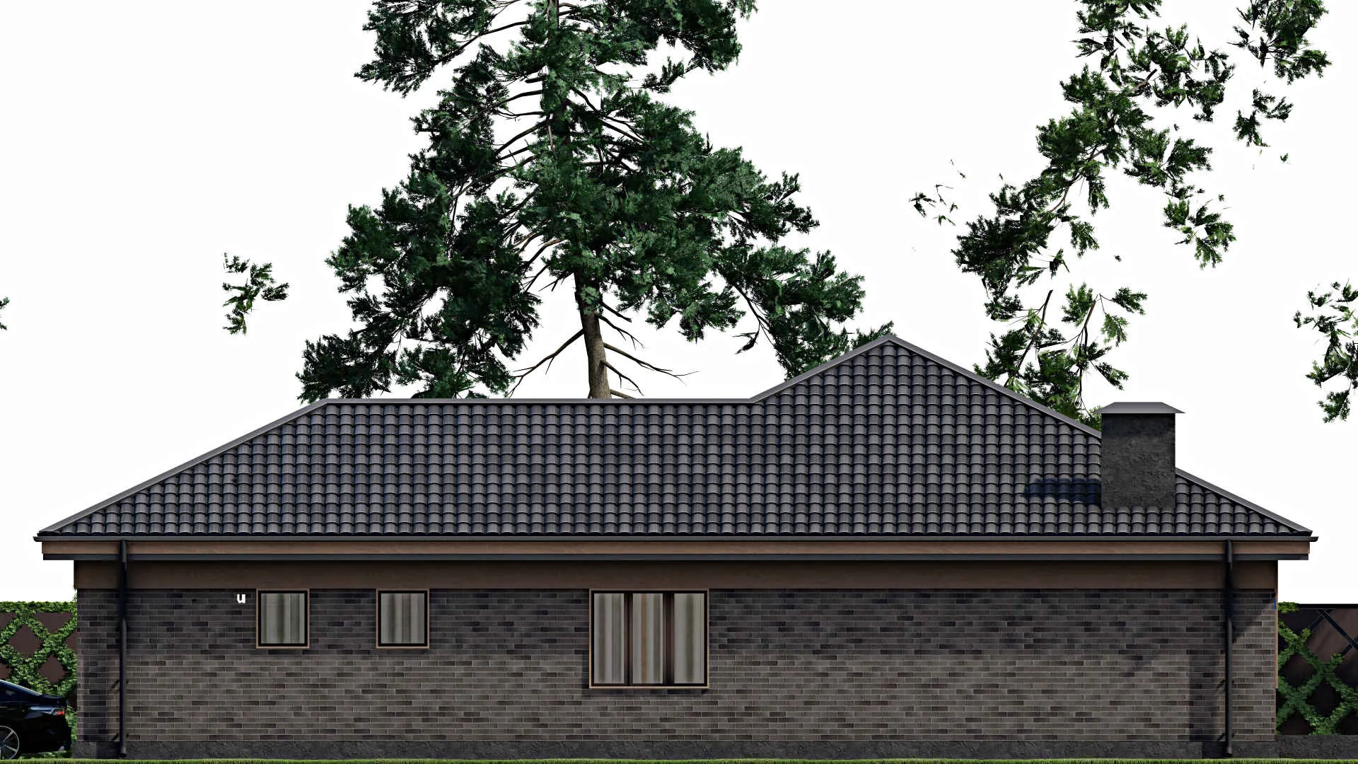 F-5822 - Проект одноэтажного дома 16 на 18, площадью 190 м² с гаражом на 2 машины и 3 спальнями