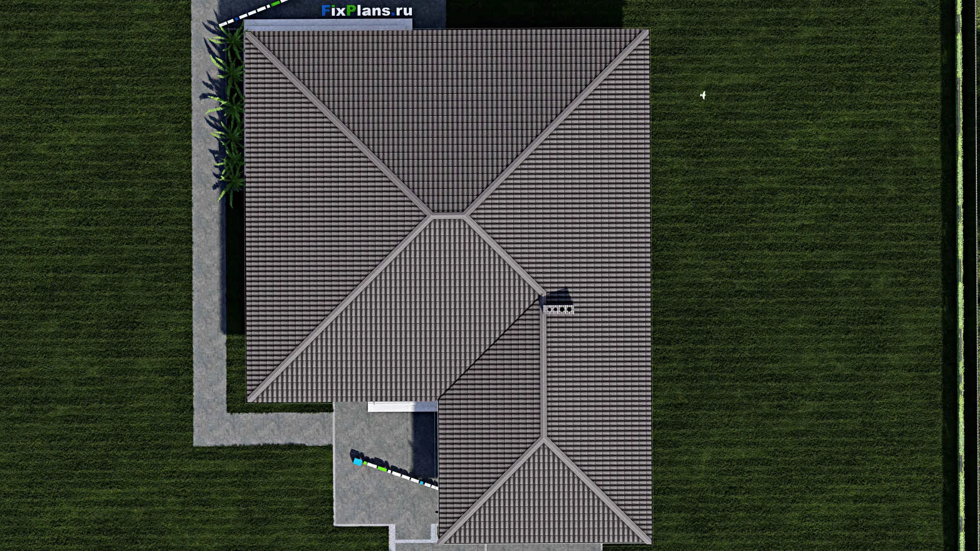 F-0647 - Проект одноэтажного дома 16 на 21, площадью 230 м² с террасой, гаражом на 2 машины и 3 спальнями