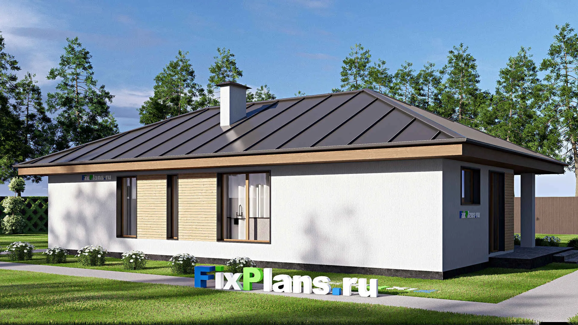 F-18782 - План одноэтажного дома 10 на 17, площадью 120 м² с террасой и 3 спальнями