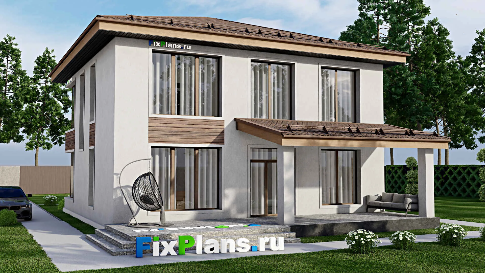 F-12221 - Проект двухэтажного дома 12 на 15, площадью 230 м² с террасой и 4 спальнями