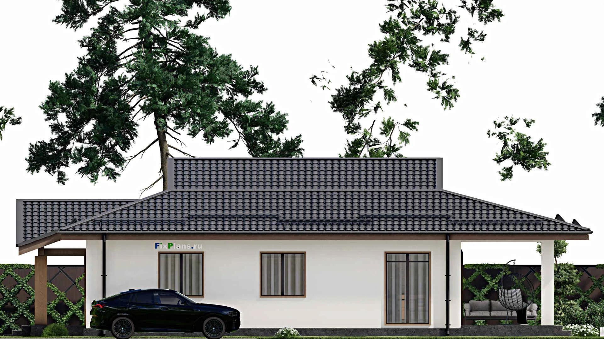 F-4922 - План одноэтажного дома 11 на 13, площадью 150 м² с террасой и 2 спальнями