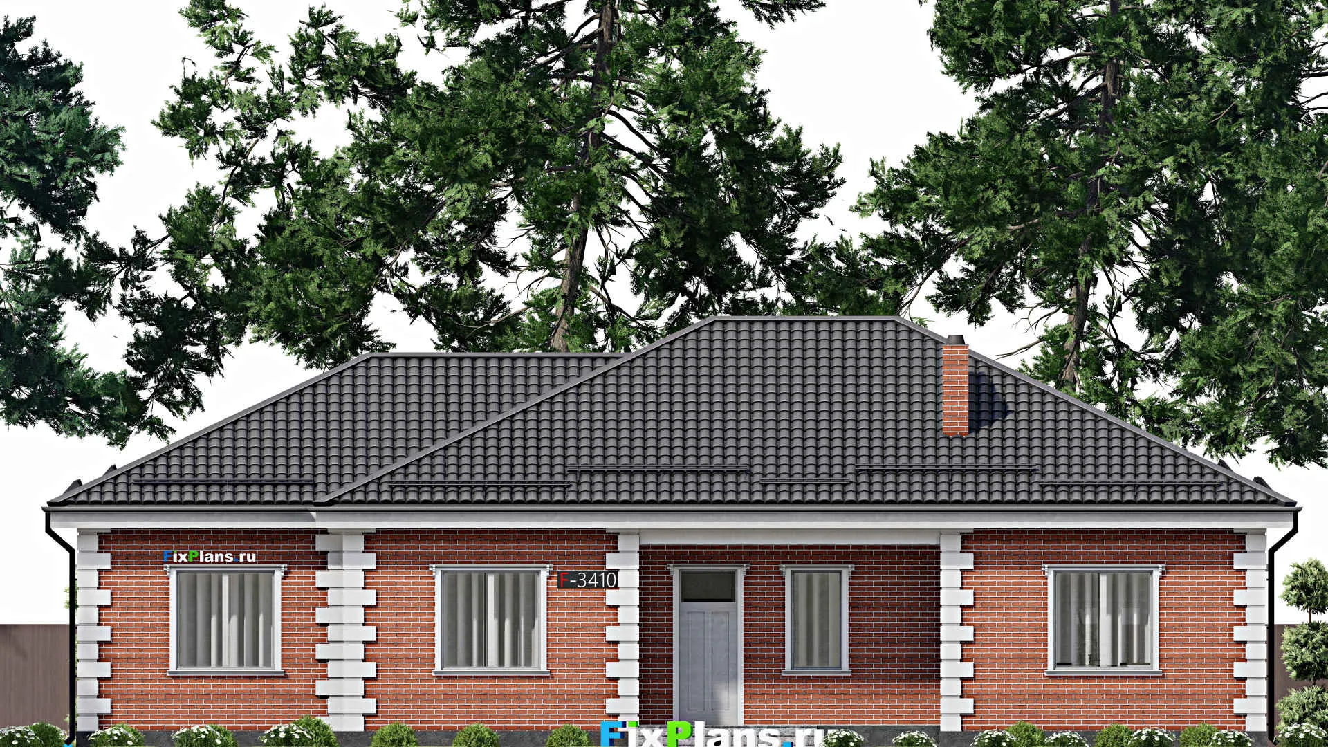 F-3410 - Проект одноэтажного дома 13 на 20, площадью 230 м² с террасой и 4 спальнями