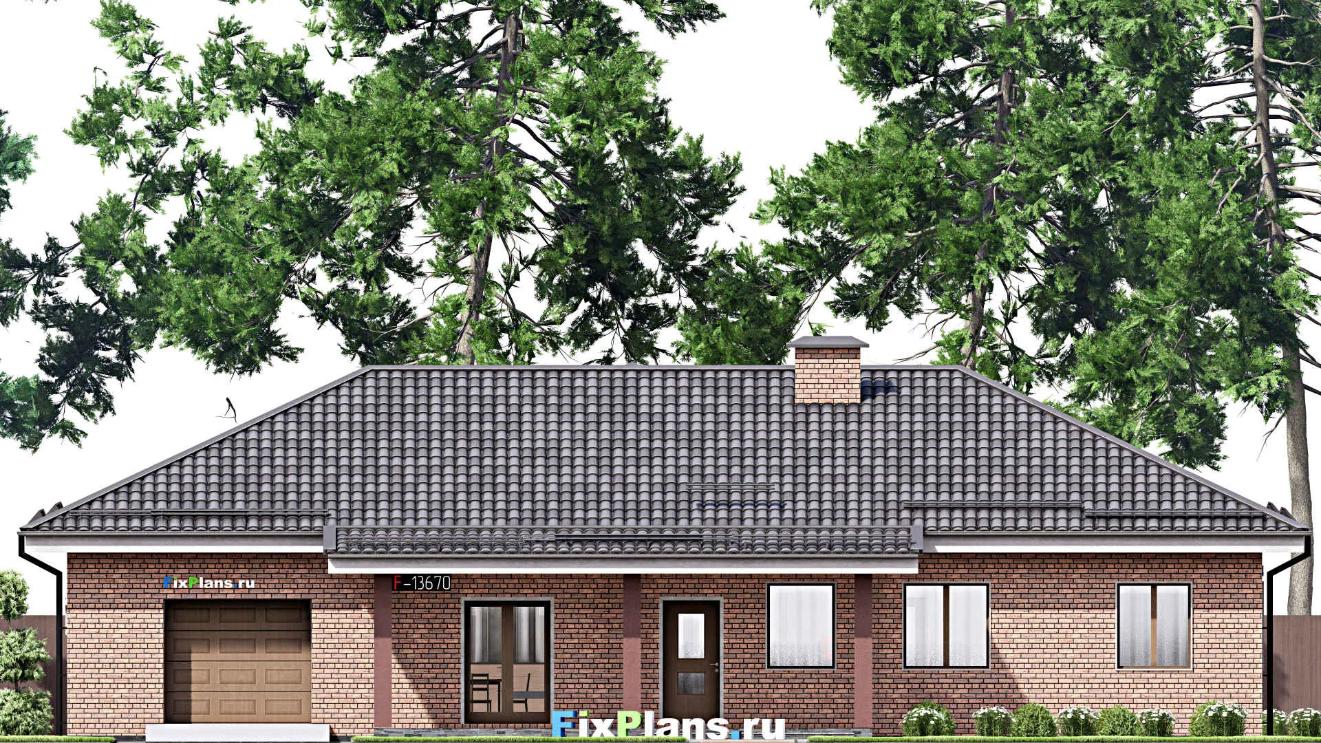 F-13670 - Проект одноэтажного дома 12 на 20, площадью 180 м² с гаражом на 2 машины и 4 спальнями