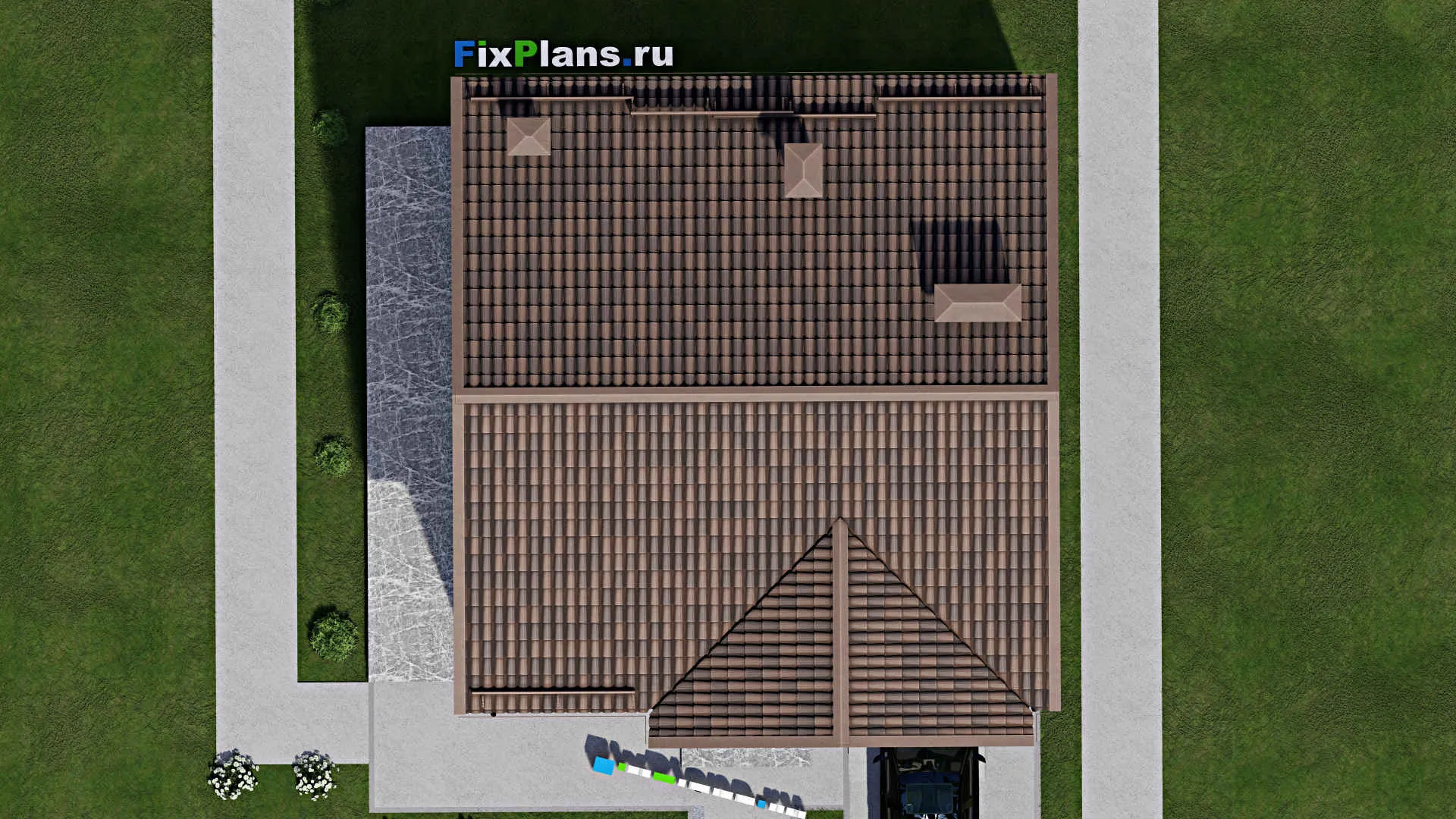 F-9125 - Проект дома с мансардой 12 на 13, площадью 180 м² с террасой, гаражом на 1 машину и 4 спальнями