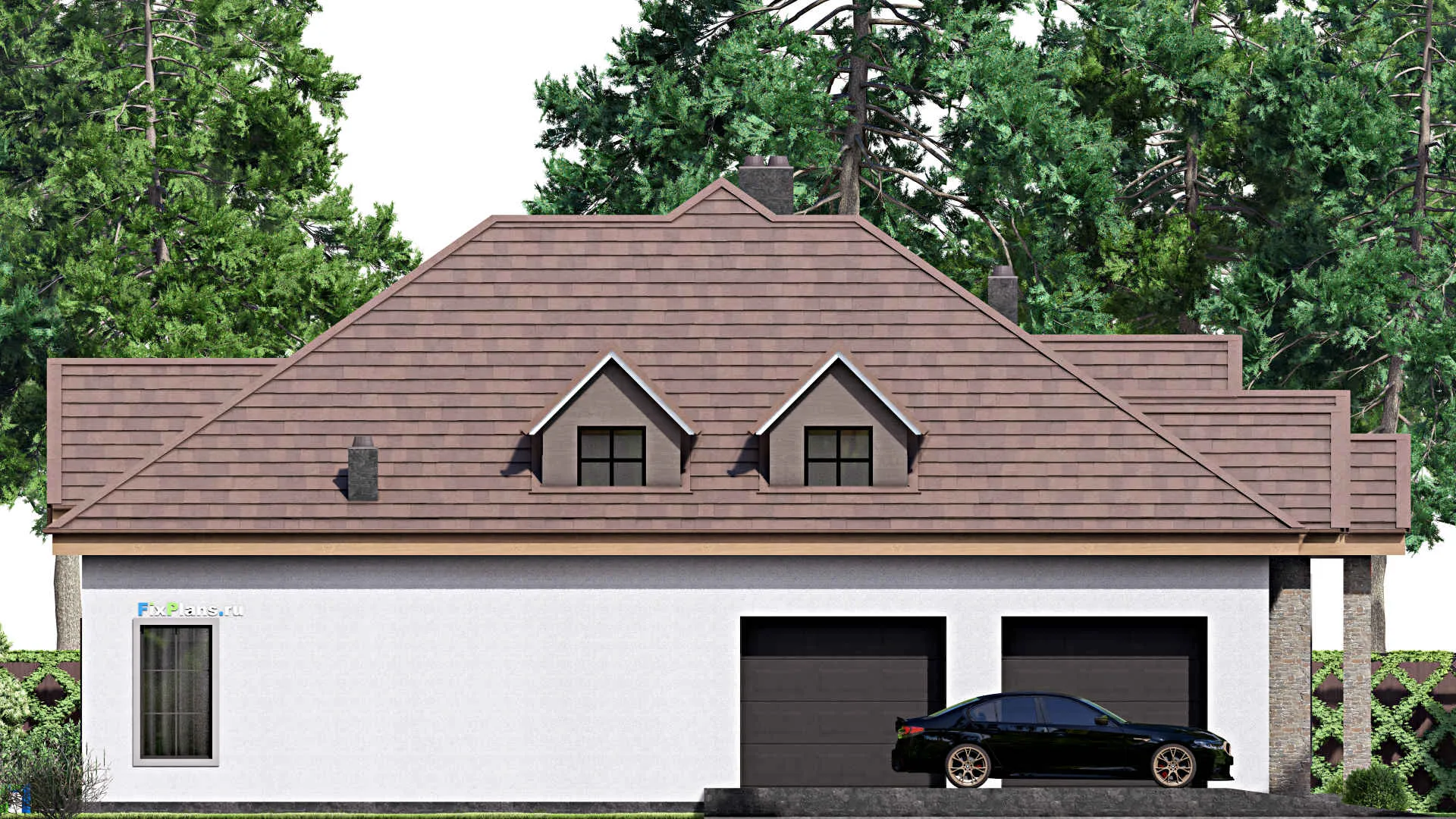 F-16901 - Проект одноэтажного дома 19 на 23, площадью 450 м² с террасой, гаражом на 2 машины и 4 спальнями