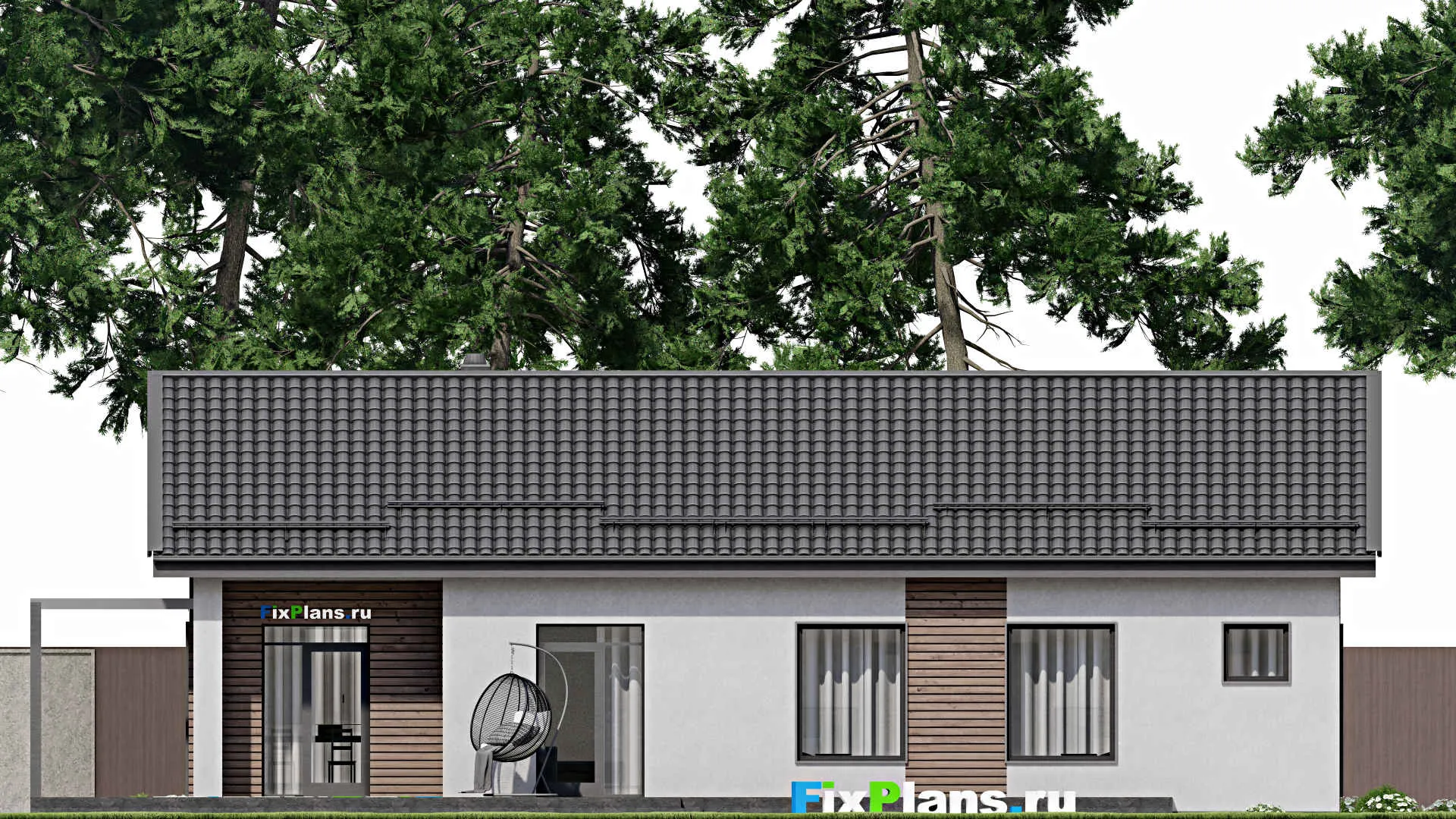 F-3374 - Проект одноэтажного дома 10 на 16, площадью 170 м² с террасой и 3 спальнями