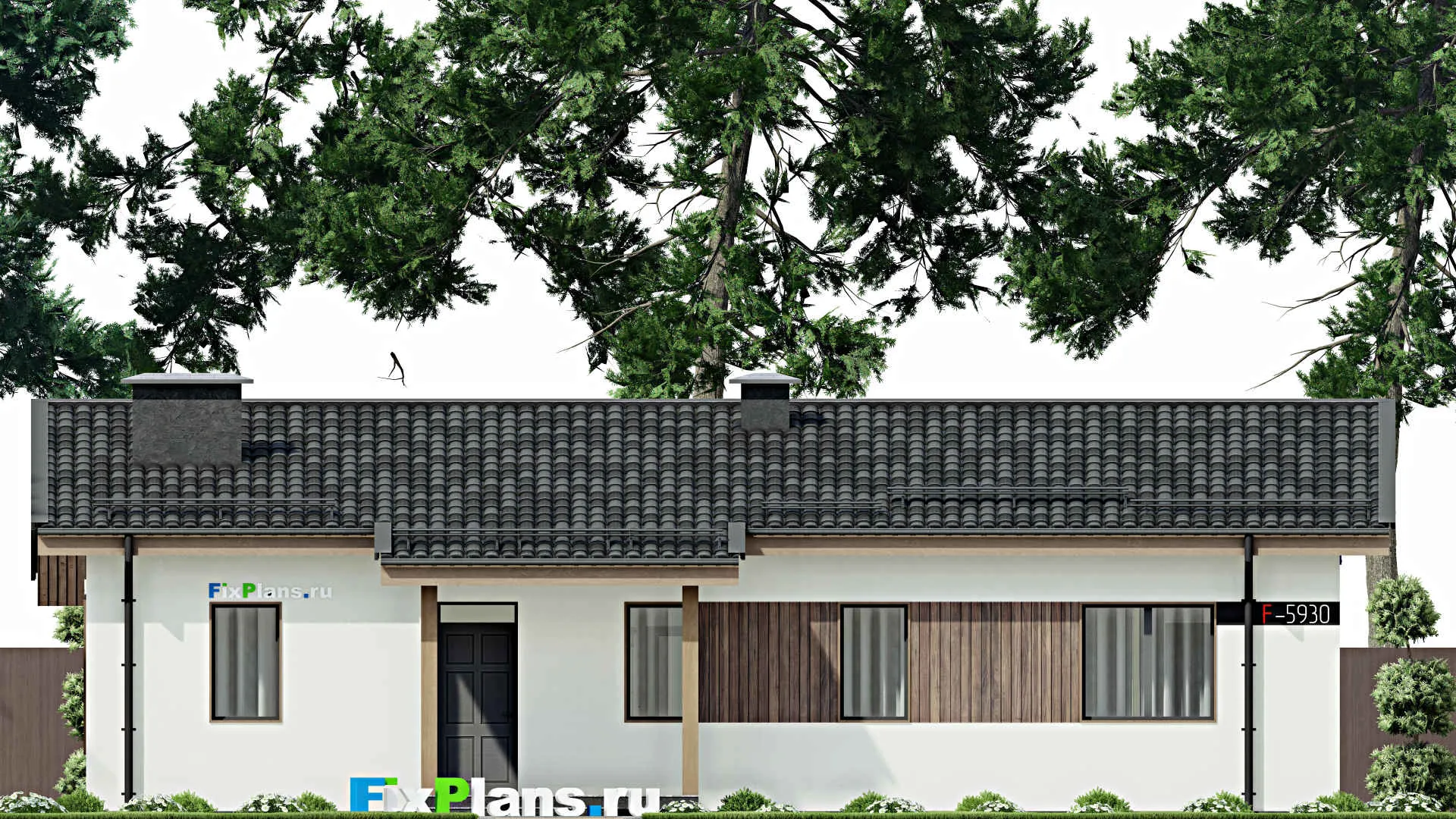 F-5930 - Проект одноэтажного дома 11 на 16, площадью 150 м² с террасой и 3 спальнями