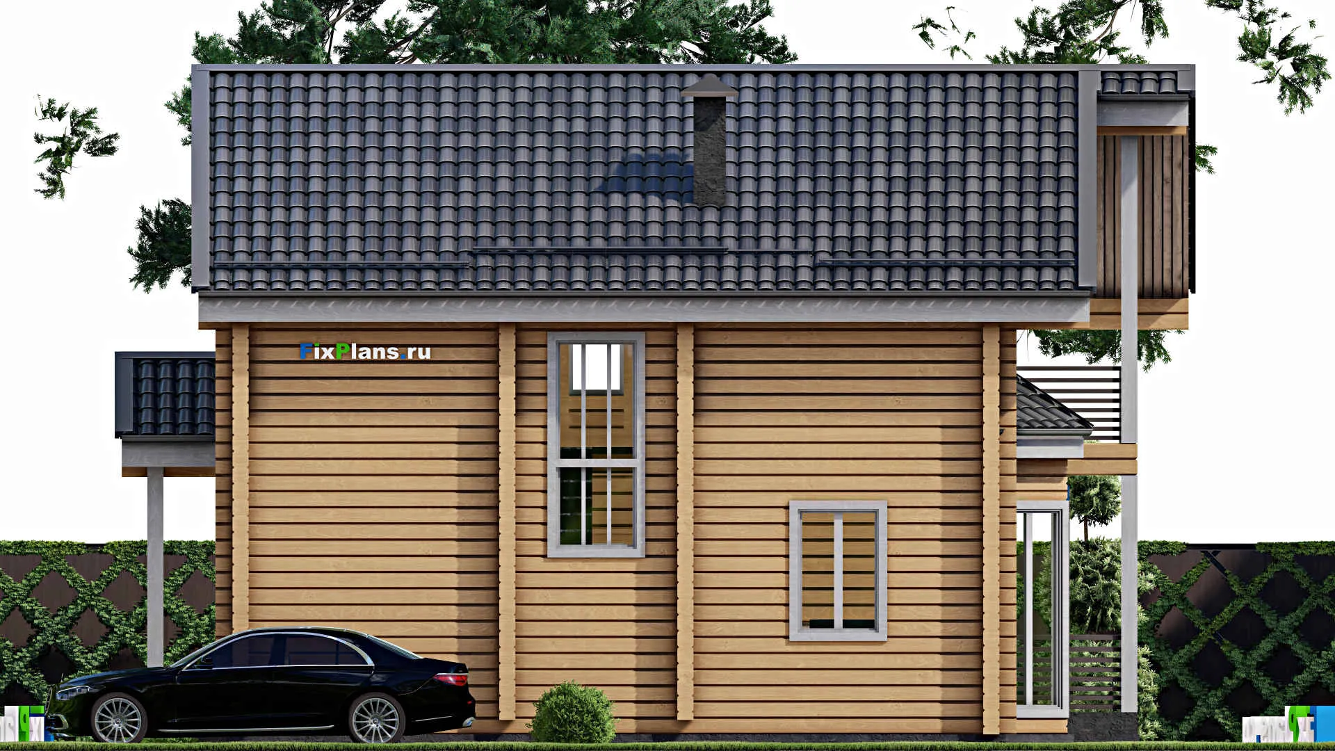 F-10124 - Проект дома с мансардой 9 на 12, площадью 140 м² с террасой, балконом и 4 спальнями