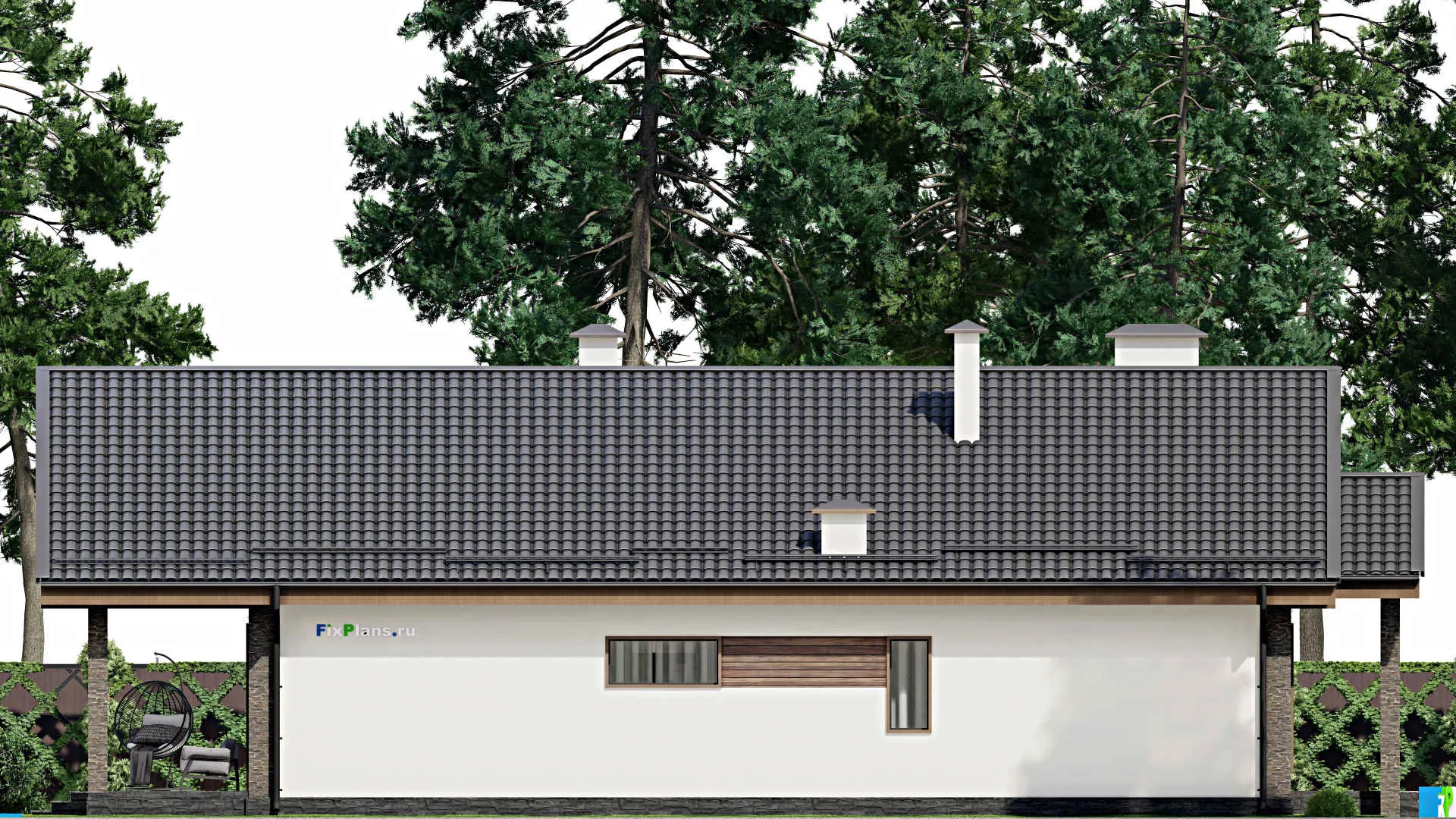 F-4787 - Проект одноэтажного дома 13 на 17, площадью 200 м² с террасой и 4 спальнями