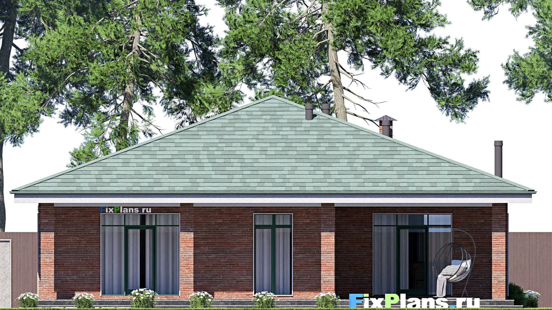 F-19016 - Проект одноэтажного дома 15 на 16, площадью 190 м² с террасой и 3 спальнями