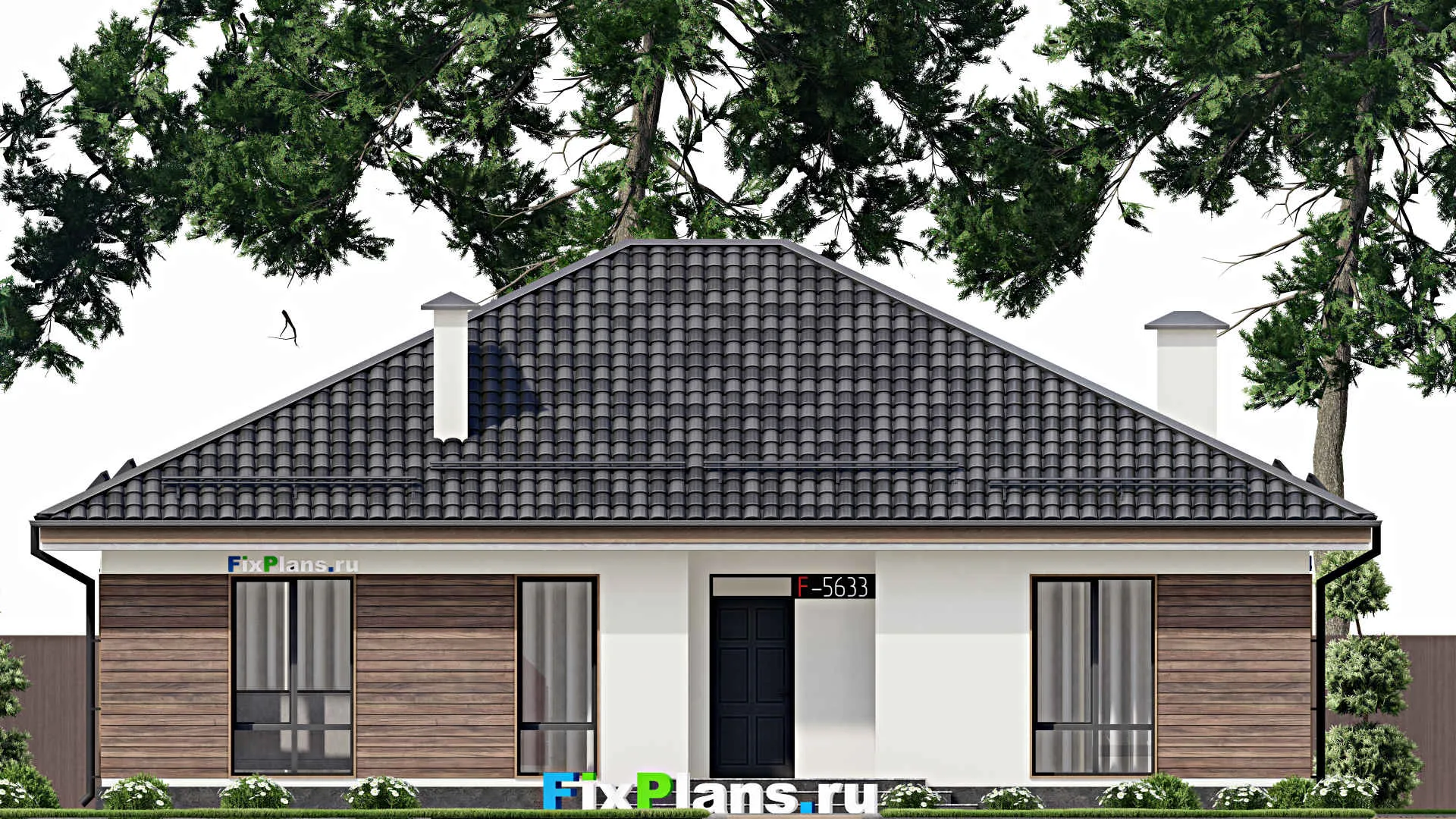 F-5633 - Проект одноэтажного дома 13 на 15, площадью 140 м² с террасой и 3 спальнями