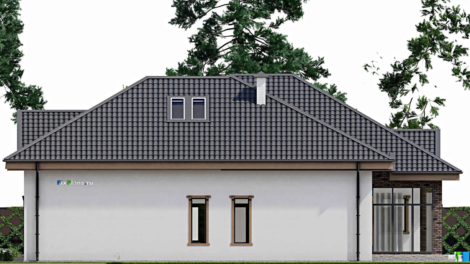 F-10223 - Планы дома с мансардой 18 на 18, площадью 340 м² с террасой, цокольным этажом и 3 спальнями