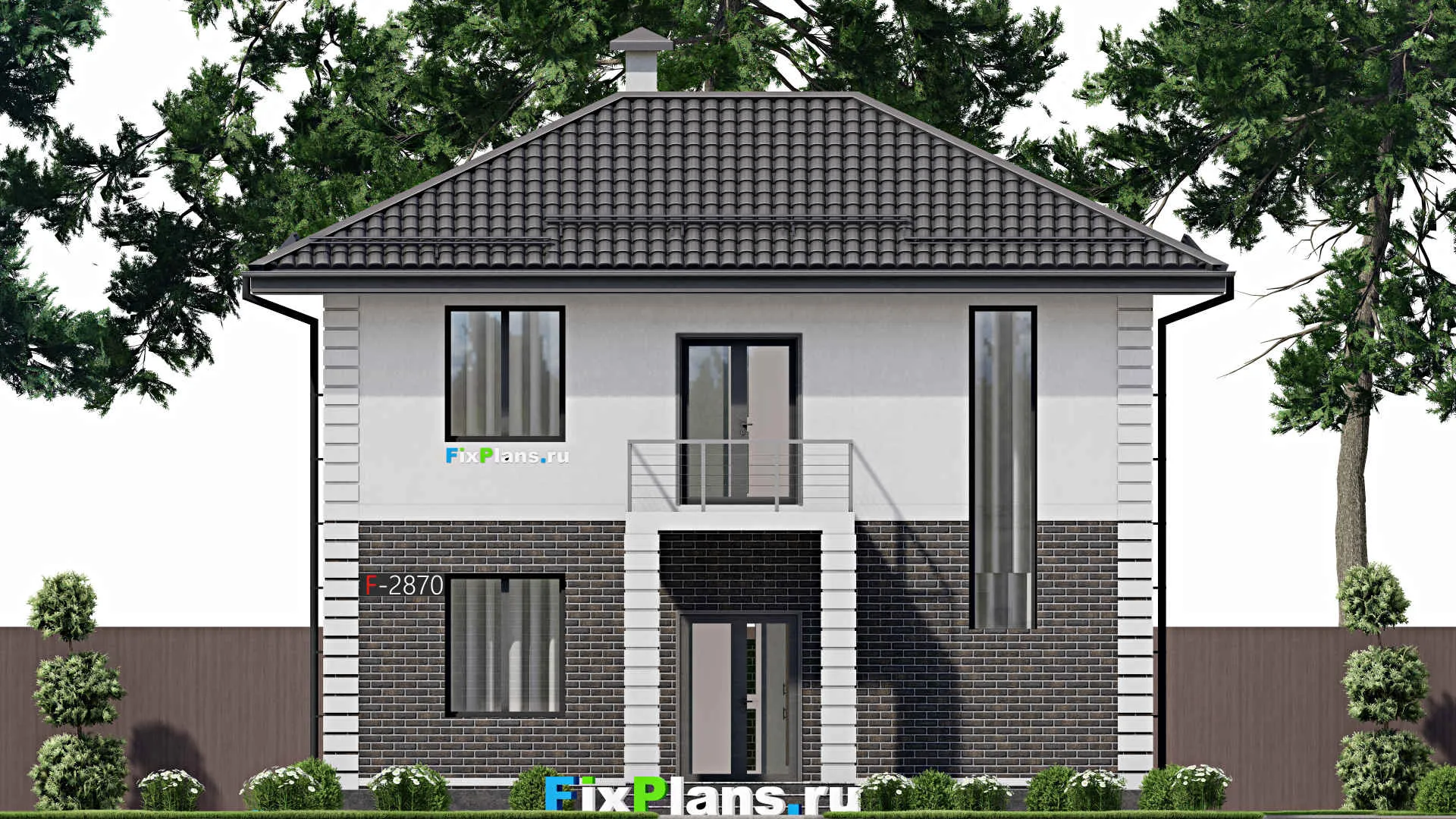 F-2870 - Проект двухэтажного дома 8 на 11, площадью 110 м² с балконом и 4 спальнями