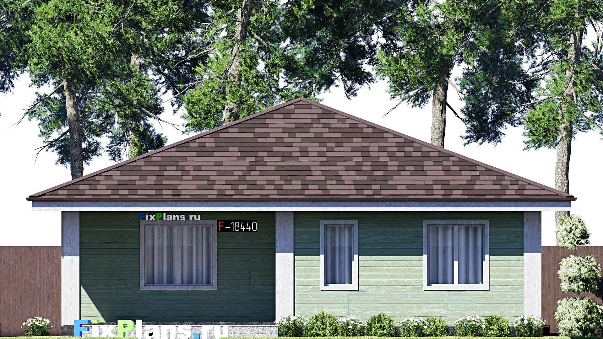 F-18440 - Проект одноэтажного дома 13 на 19, площадью 170 м² с террасой и 3 спальнями